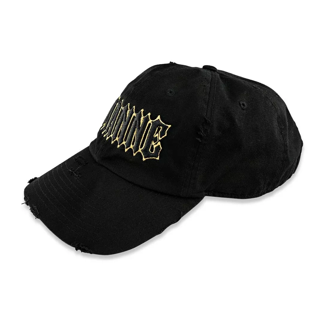 Avianne Black Gold Border Distressed Cap