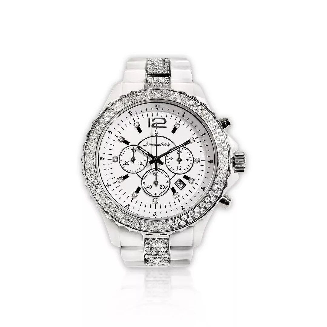 Avianne & Co White Ceramic Diamond Watch 3.83 ctw