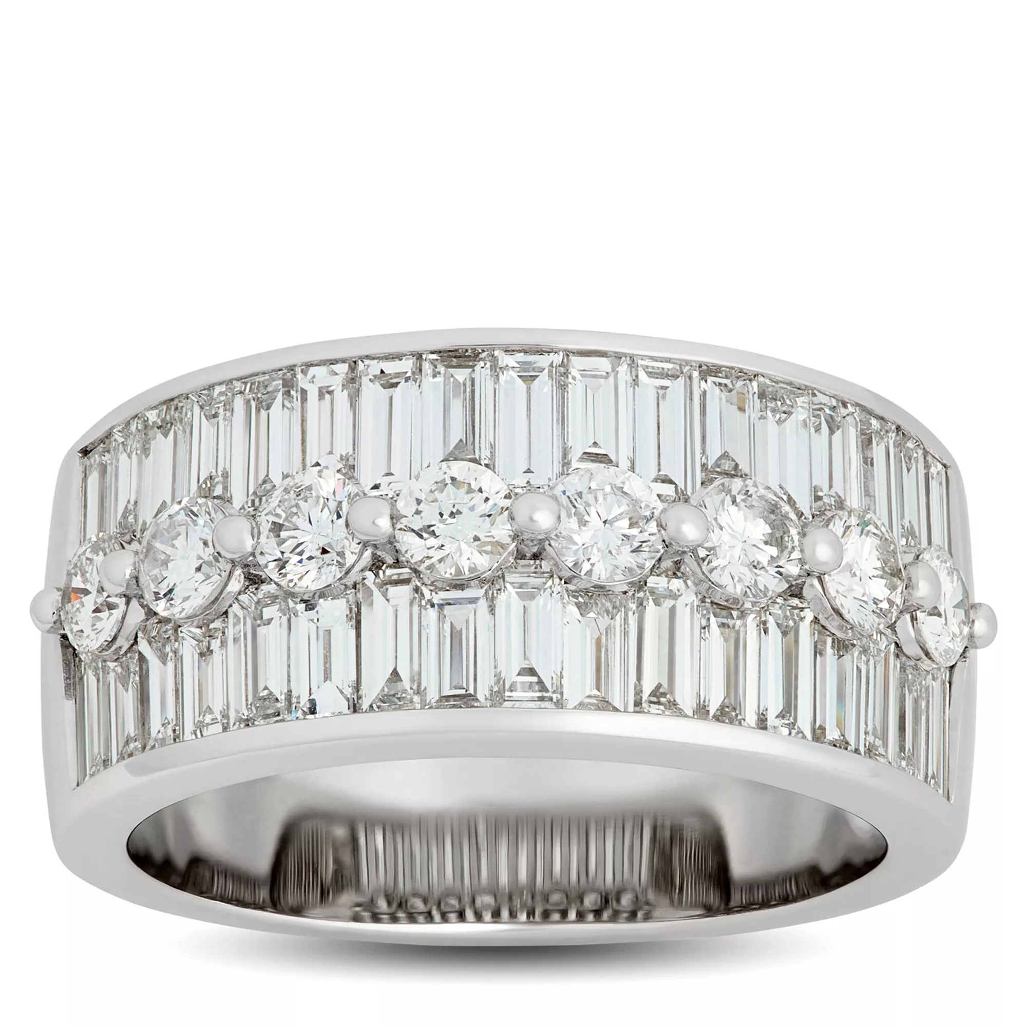 Baguette and Round Diamond Ring, 14K White Gold