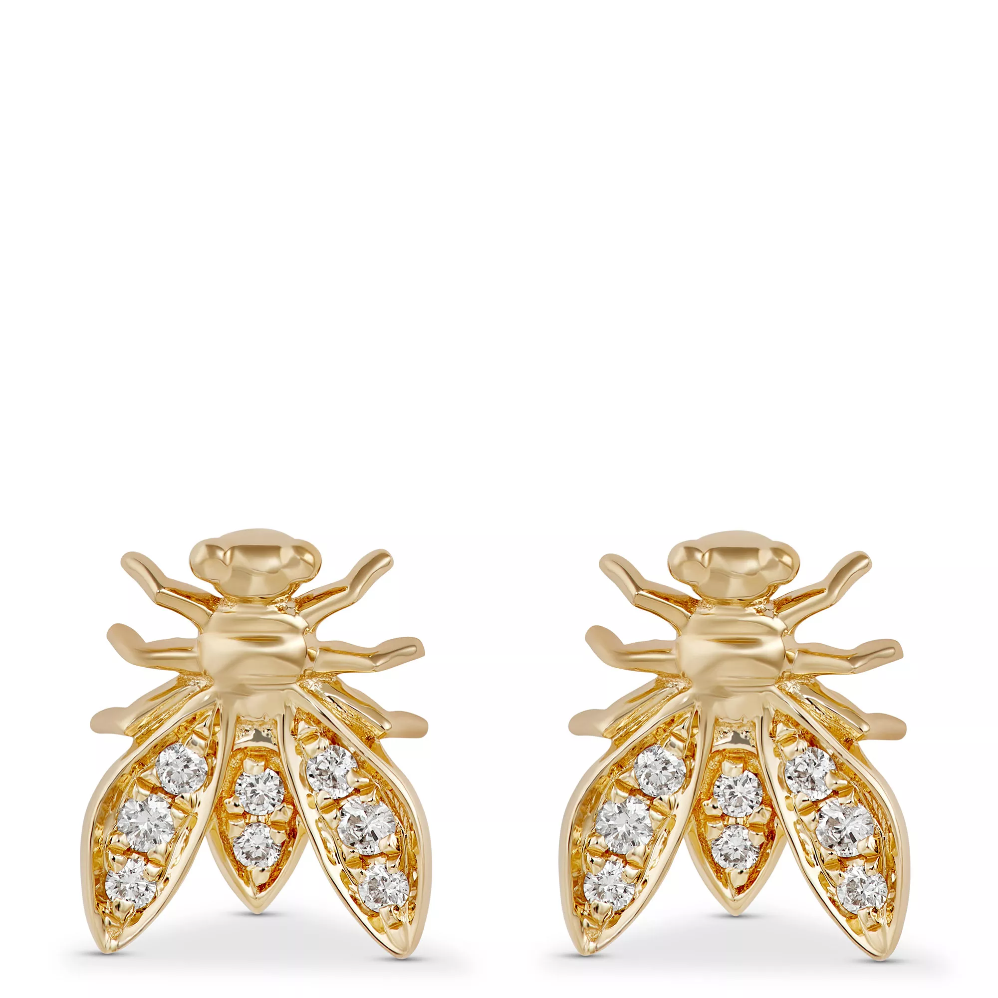 Bee Shaped Diamond Cluster Earrings, 14K Yellow Gold