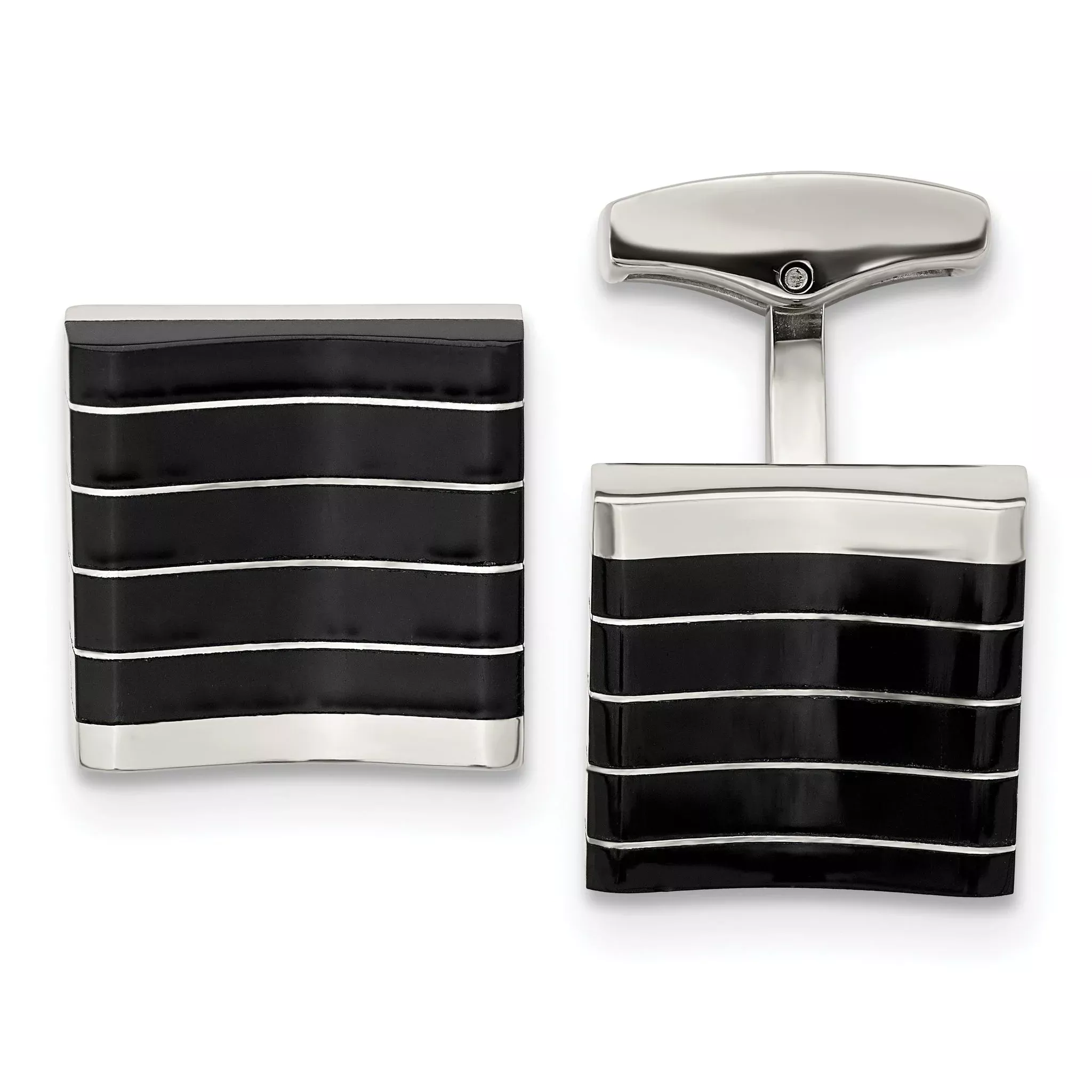 Black Cat's Eye Square Cufflinks in Stainless Steel