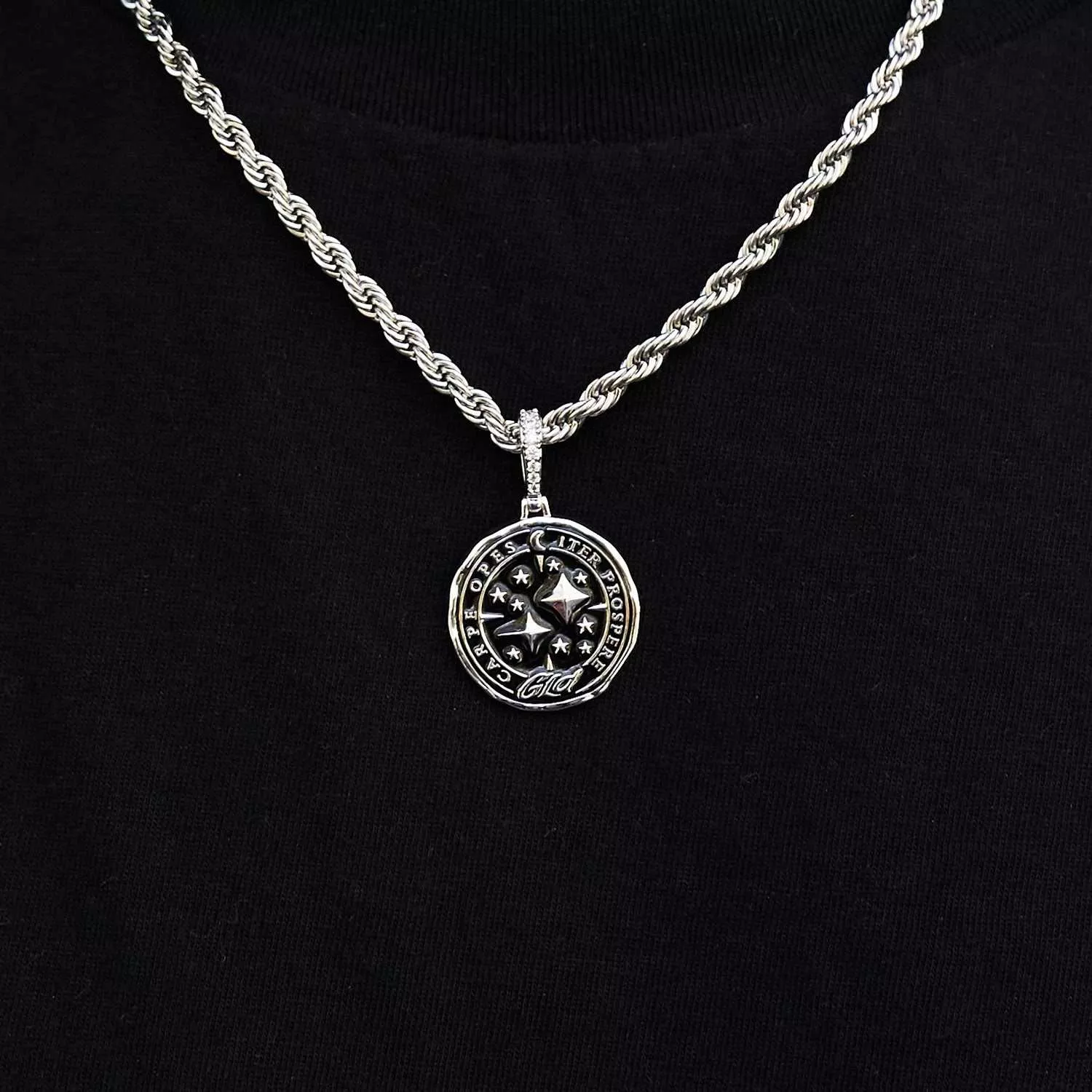 Black Compass Coin Pendant