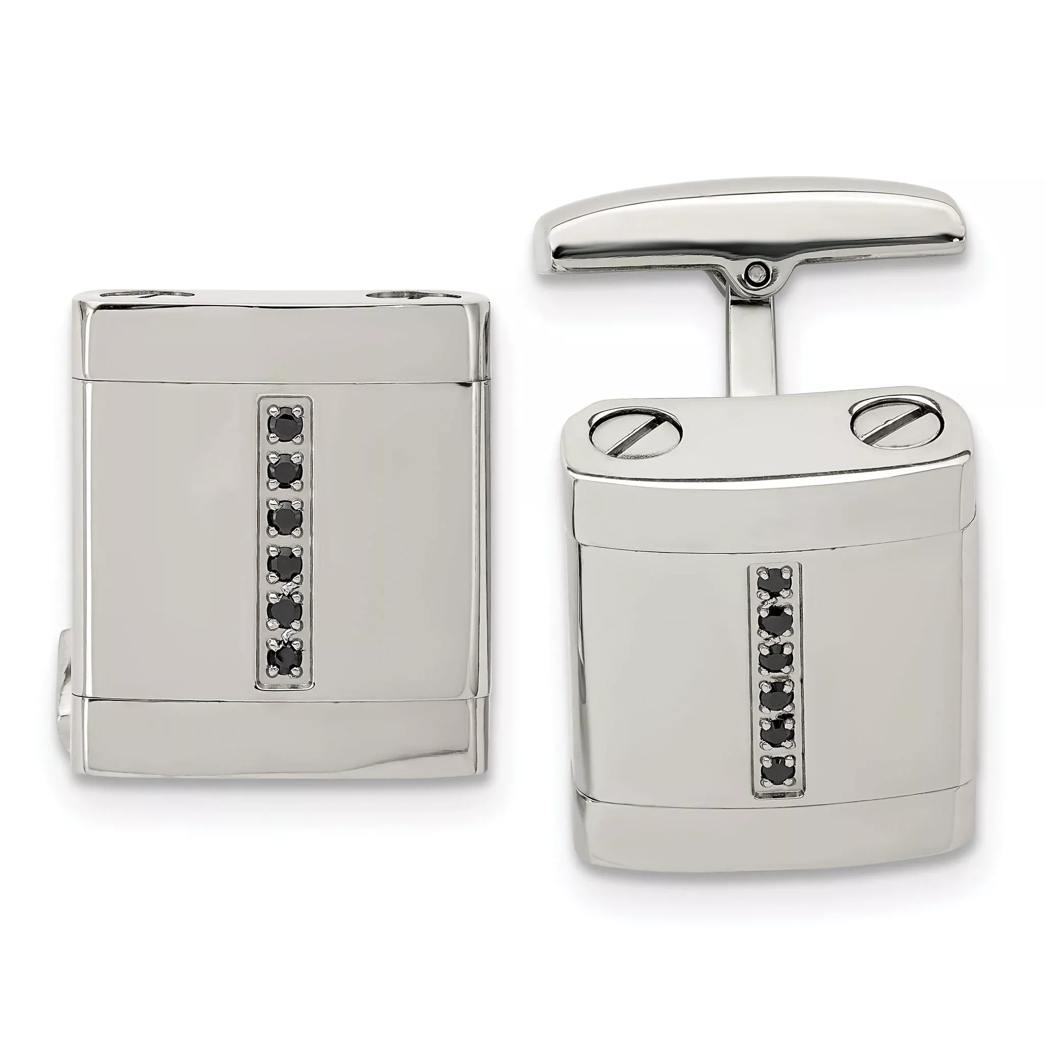 Black CZ Cufflinks in Stainless Steel