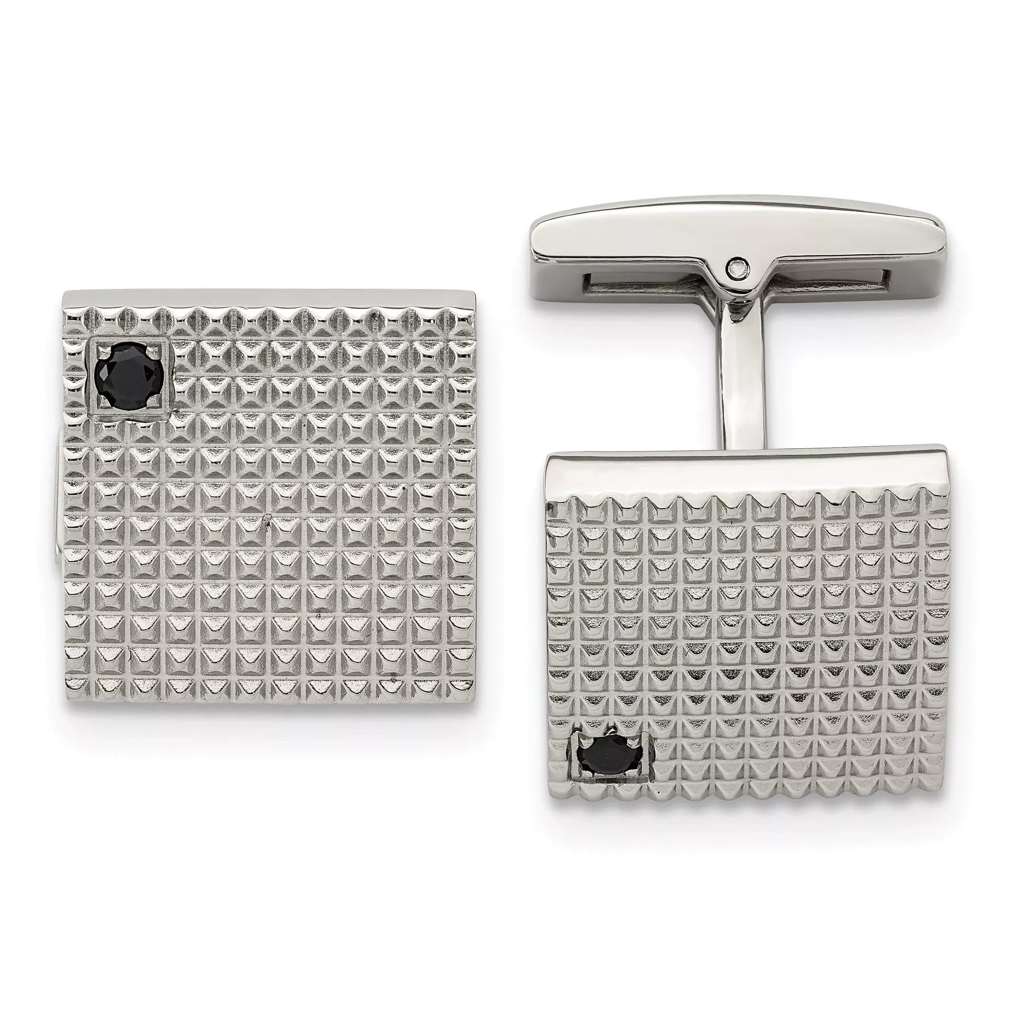 Black CZ Square Cufflinks in Stainless Steel