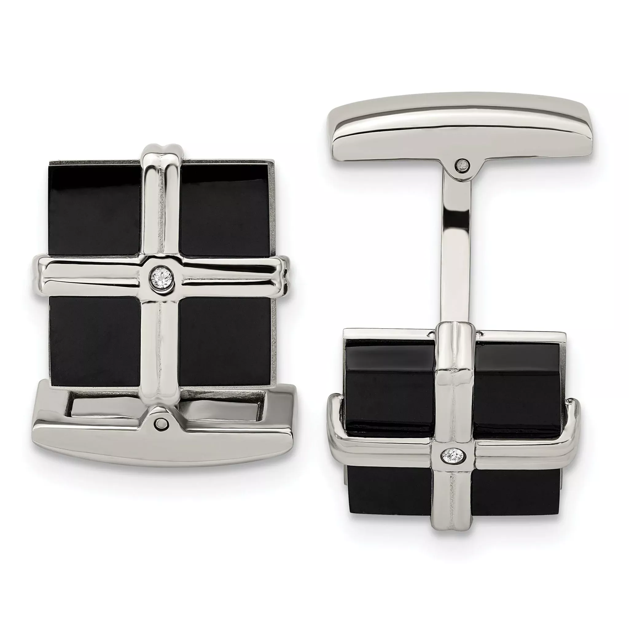 Black IP-Plated CZ Square Cufflinks in Stainless Steel