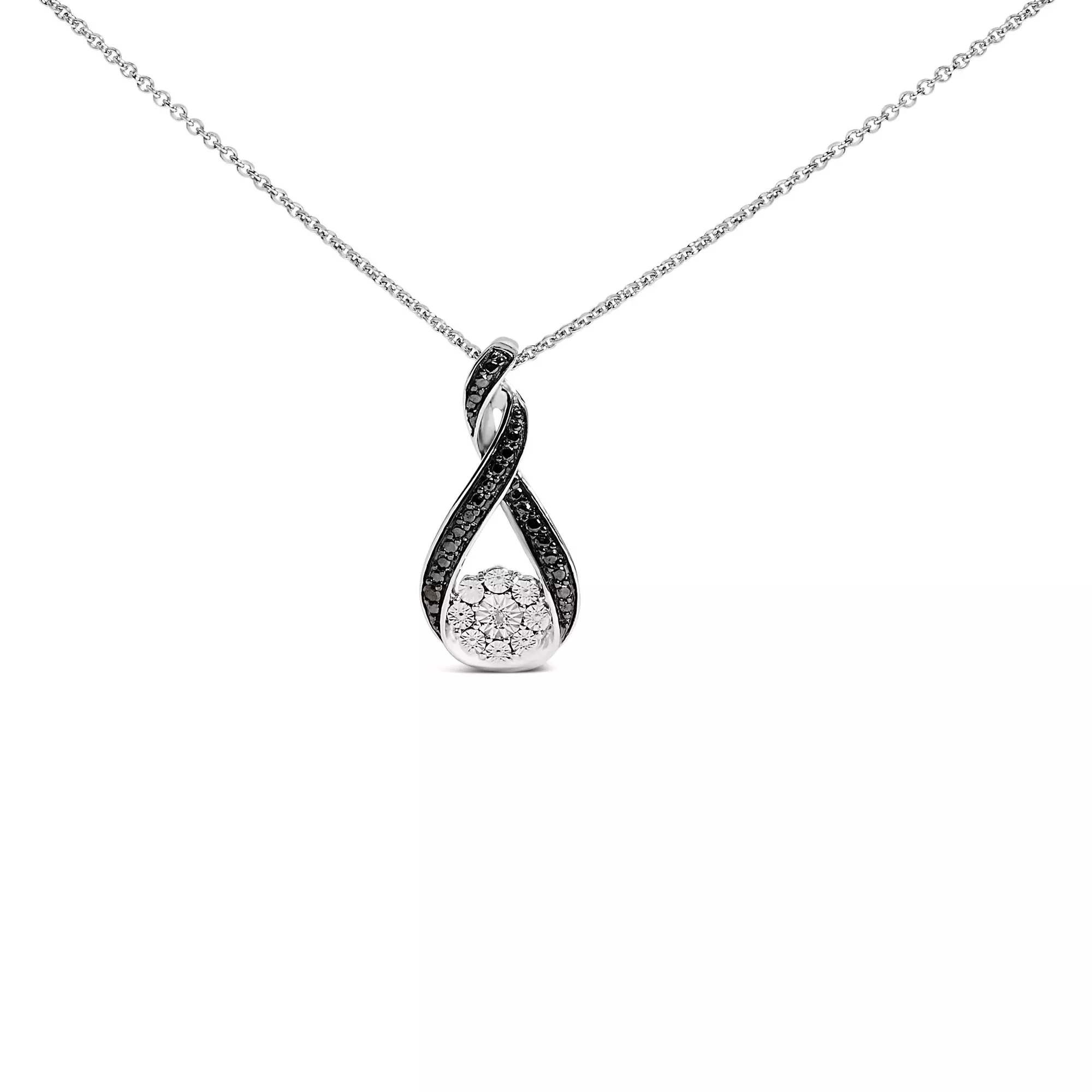 Black Rhodium Plated Sterling Silver Diamond Accent Swirl Drop Pendant Necklace