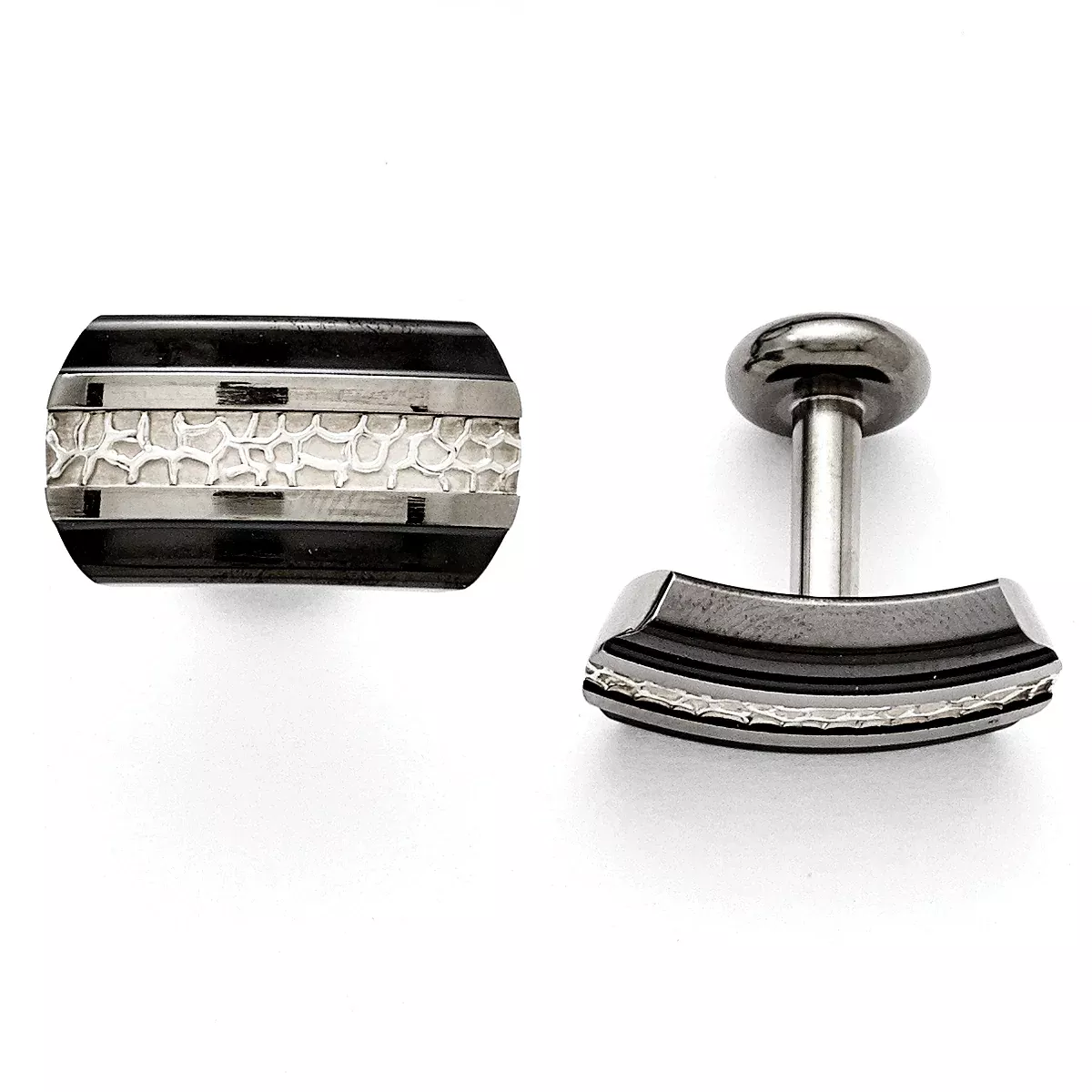 Black Titanium & Sterling Silver Polished Cuff Links