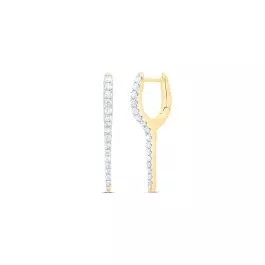 Brilliant Round Diamond Drop Hoop Earrings 14K Yellow Gold