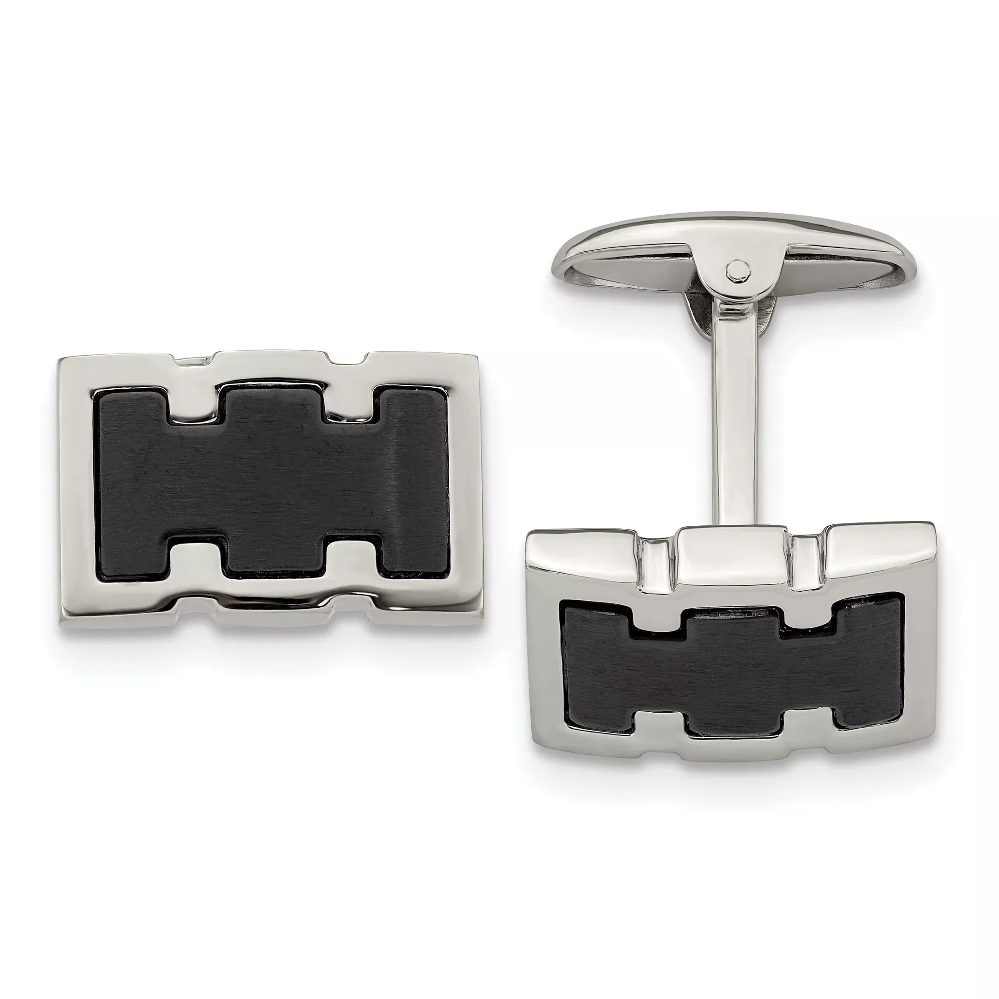 Brushed & Polished Cufflinks in Black IP-Plated Stainless Steel