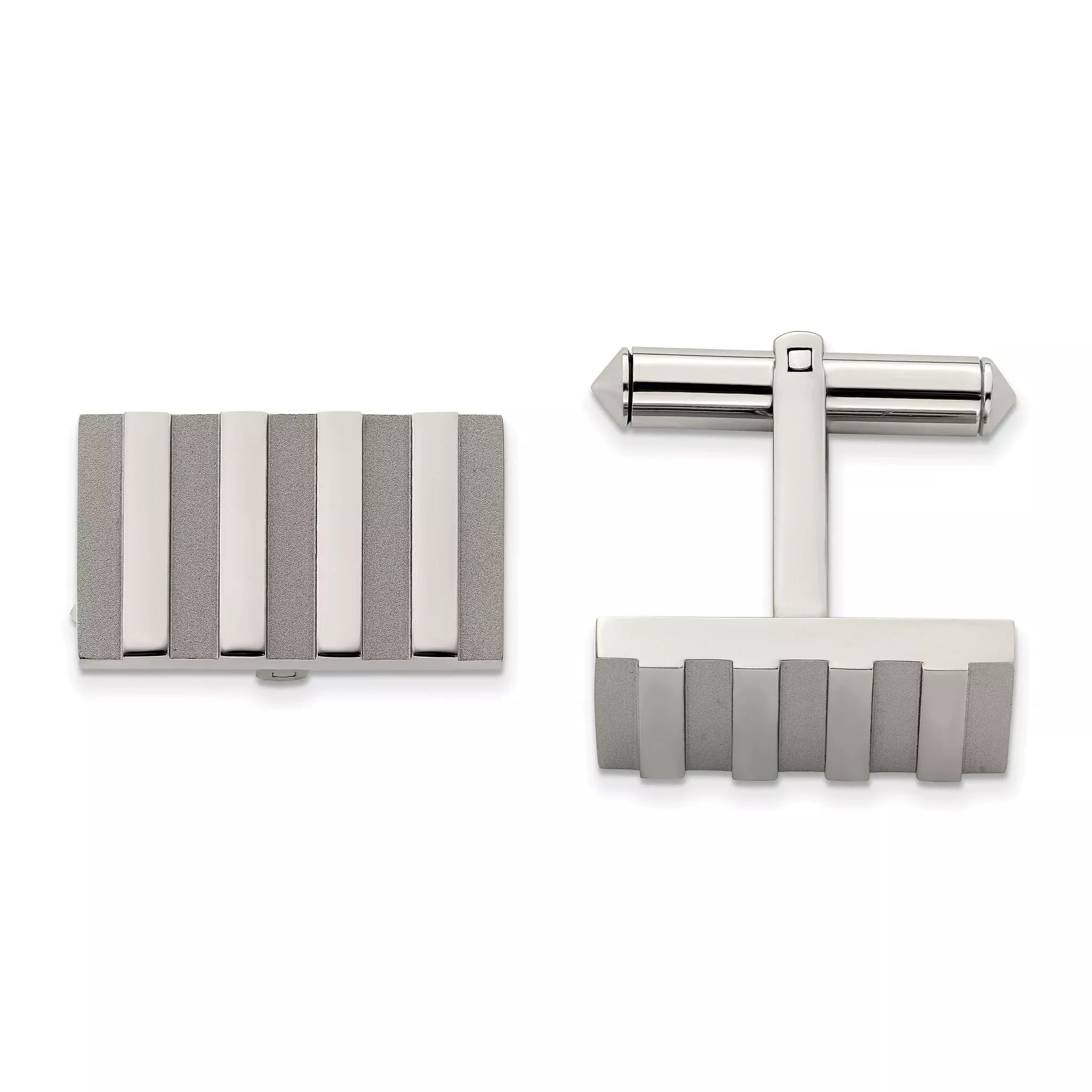 Brushed & Polished Stripe Cufflinks in Titanium