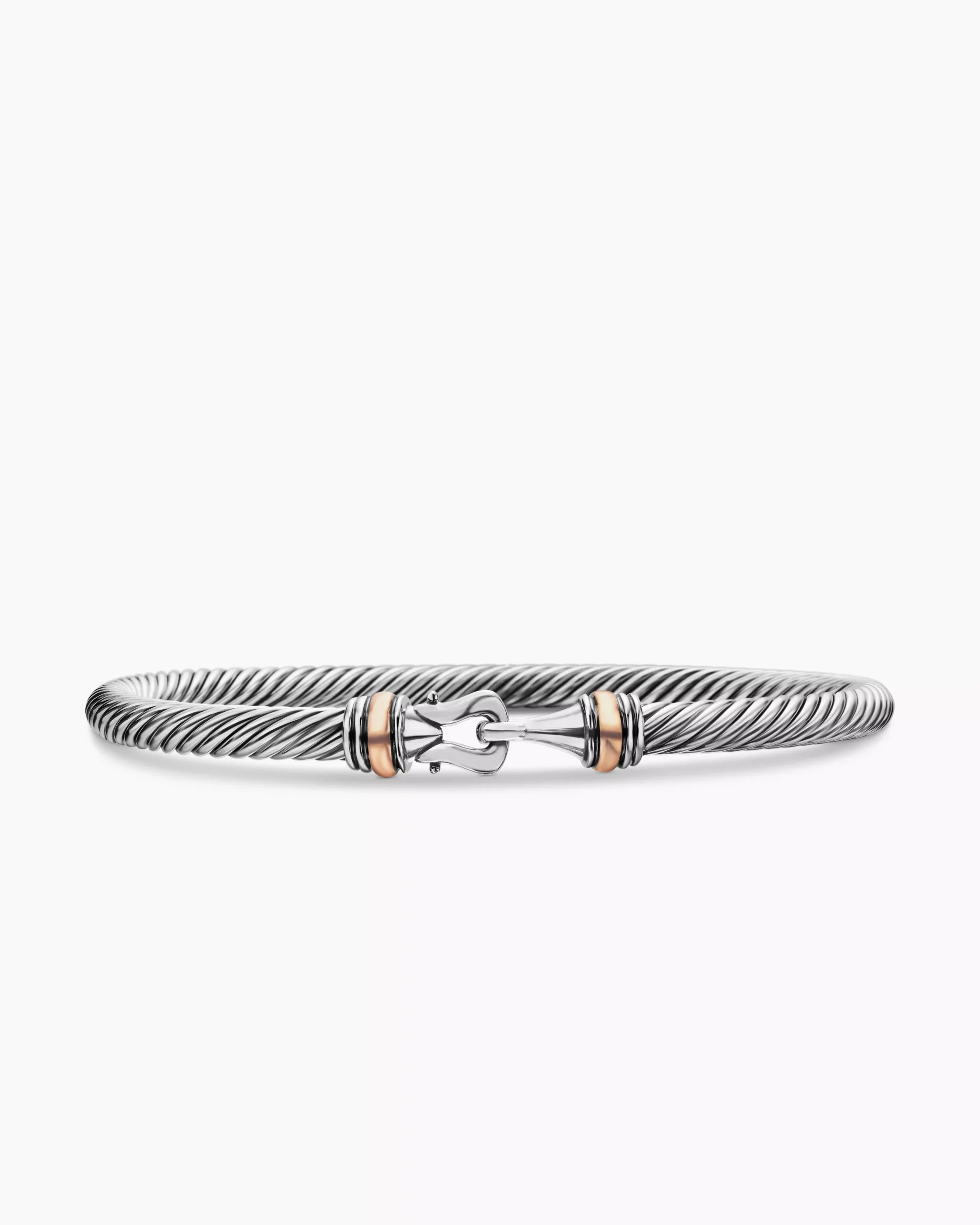 Buckle Classic Cable Bracelet Sterling Silver with 18K Rose Gold, 4mm
