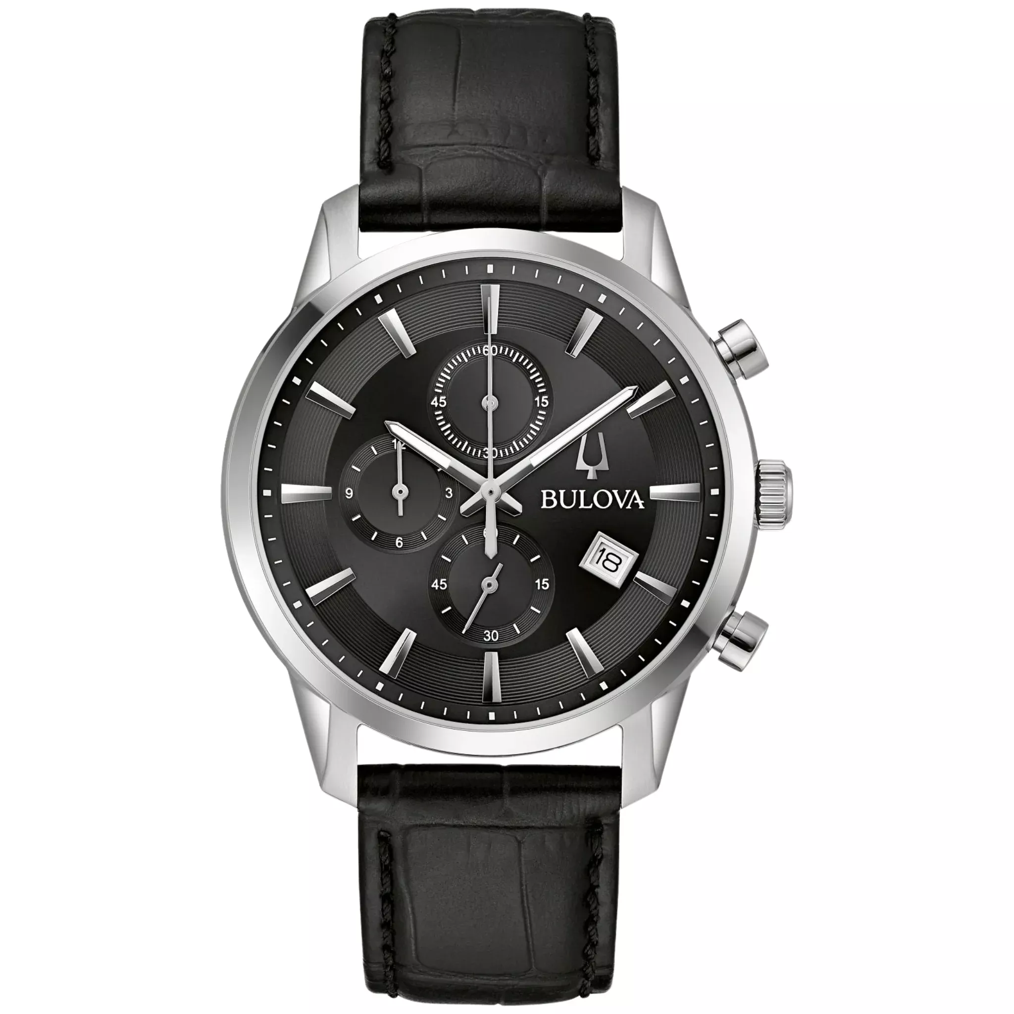Bulova Black Dial Leather Strap Sutton