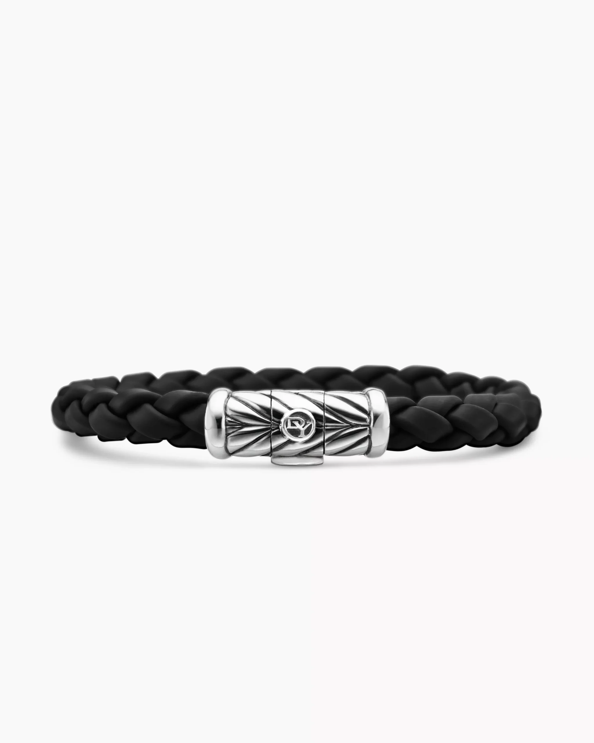 Chevron Bracelet Black Rubber and Sterling Silver, 8mm