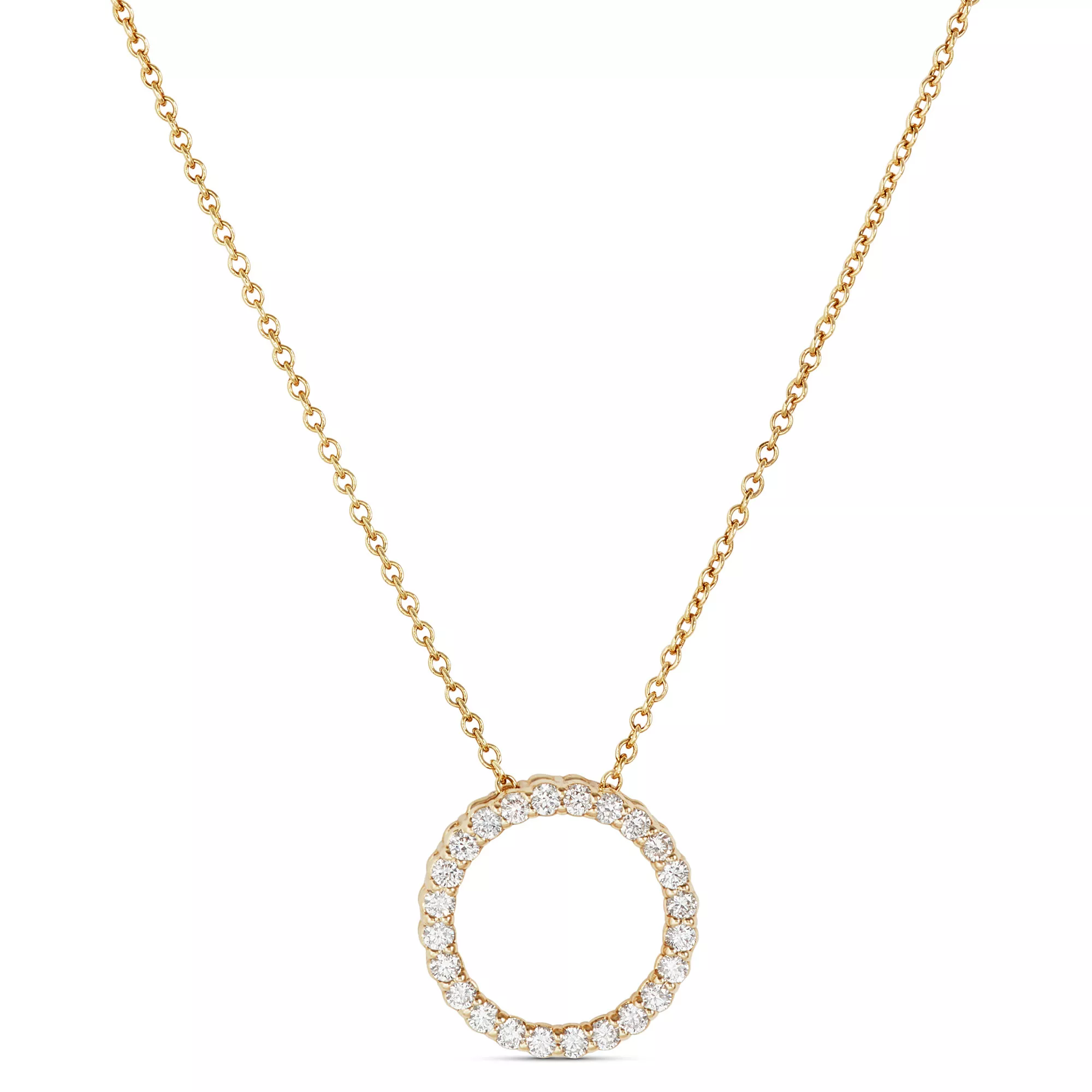 Circle Diamond Pendant Necklace, 14K Yellow Gold