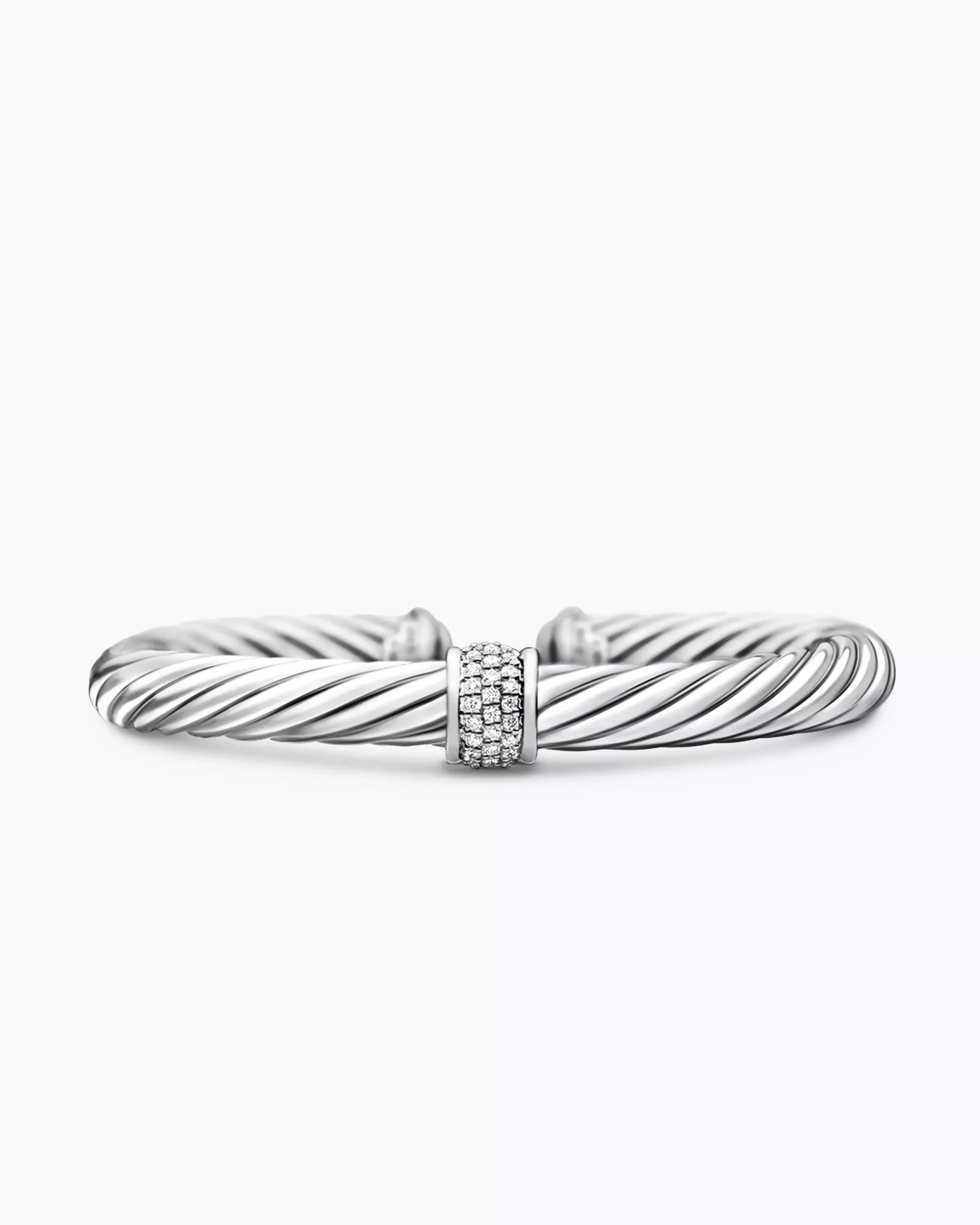 Classic Cable Station Bracelet Sterling Silver with Pavé Diamonds, 7mm