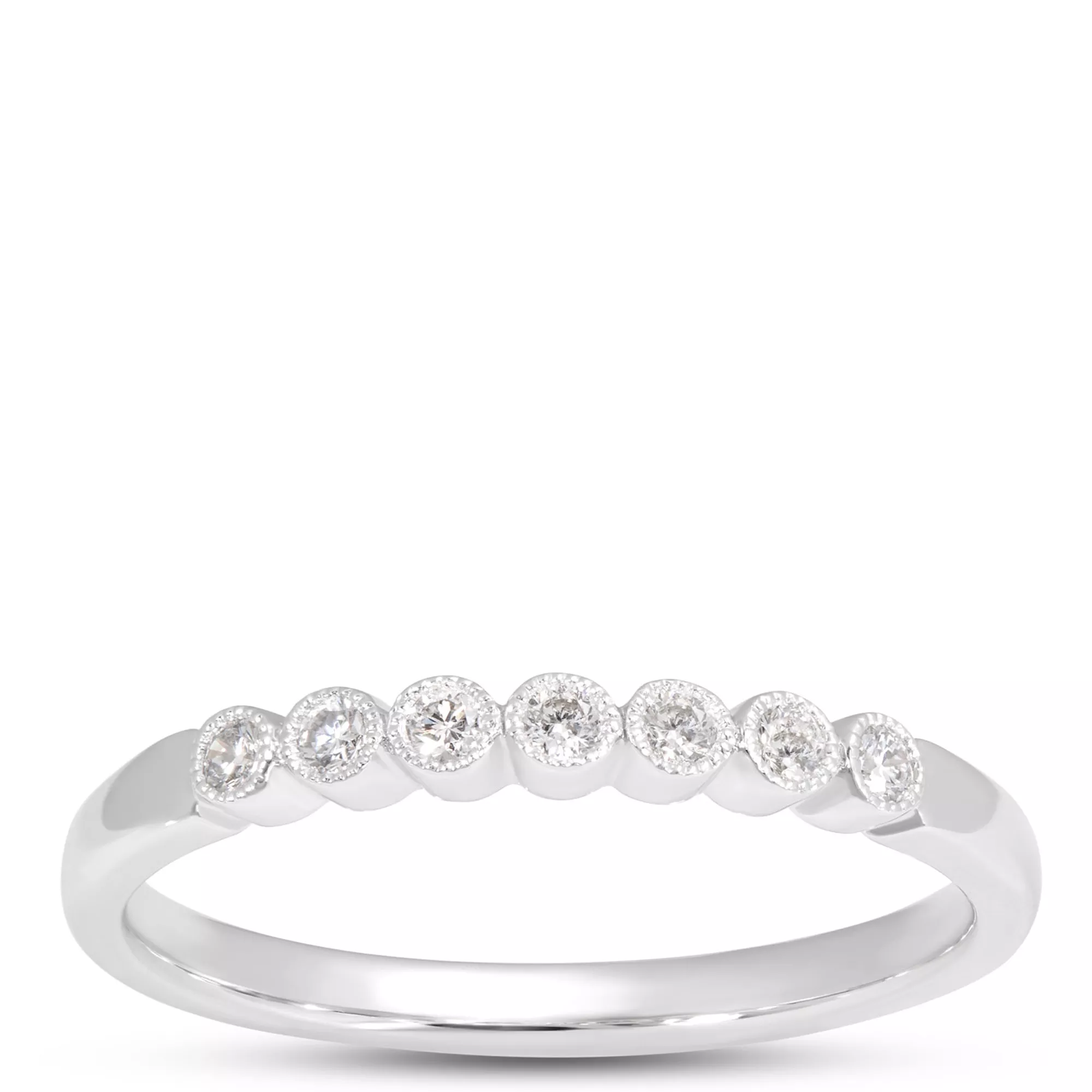 Classic Round Diamond Band with Milgrain Bezels, 1/10 Total Carat Weight, 14K White Gold