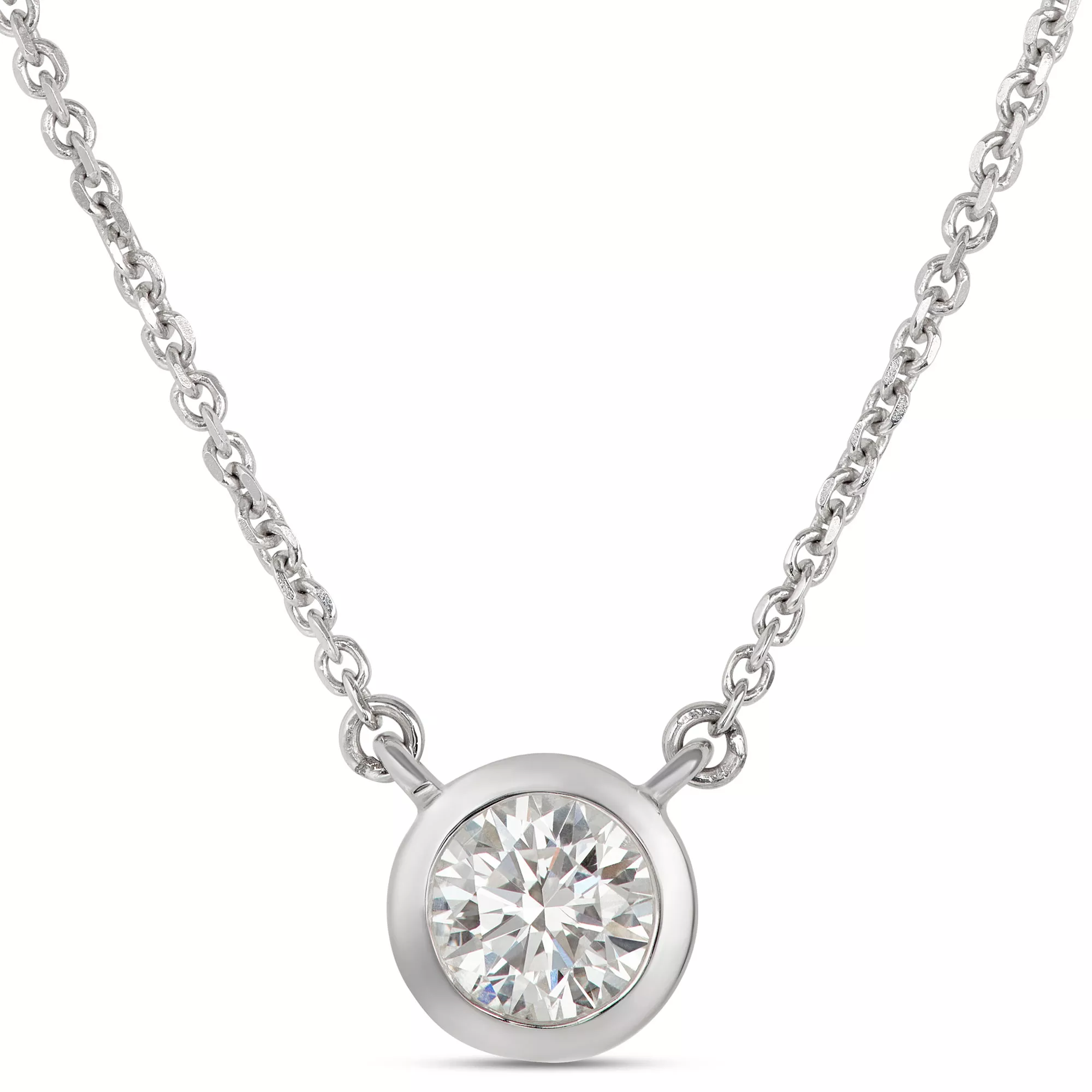 Classic Round Diamond Bezel Pendant, ½ Carat Total Weight, 18K White Gold