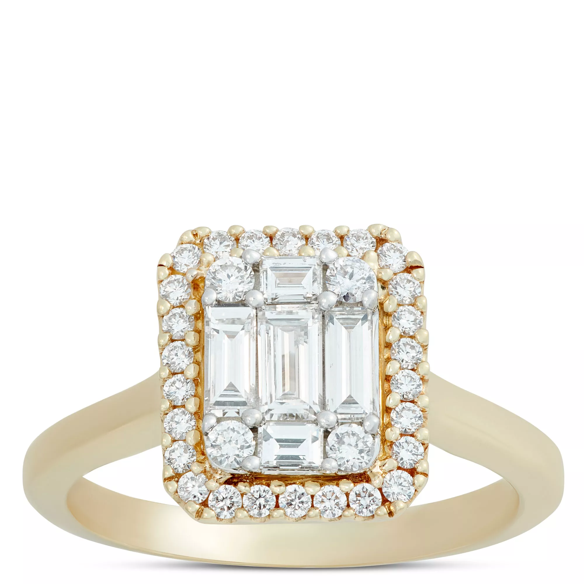 Cluster Diamond Bridal Ring, 14K Yellow Gold