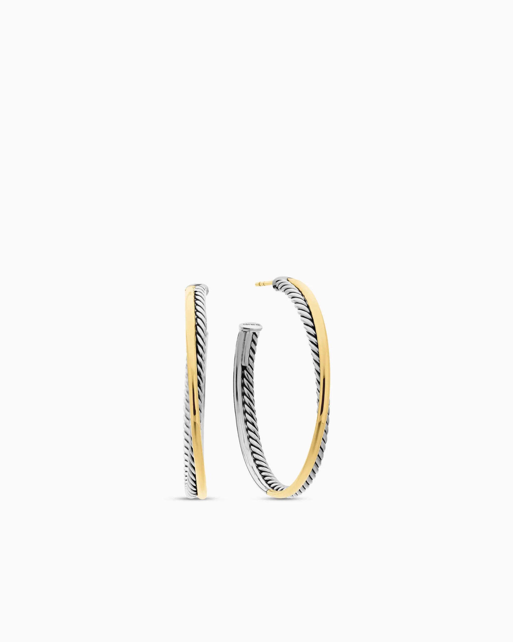 Crossover Hoop Earrings Sterling Silver with 18K Yellow Gold, 44mm