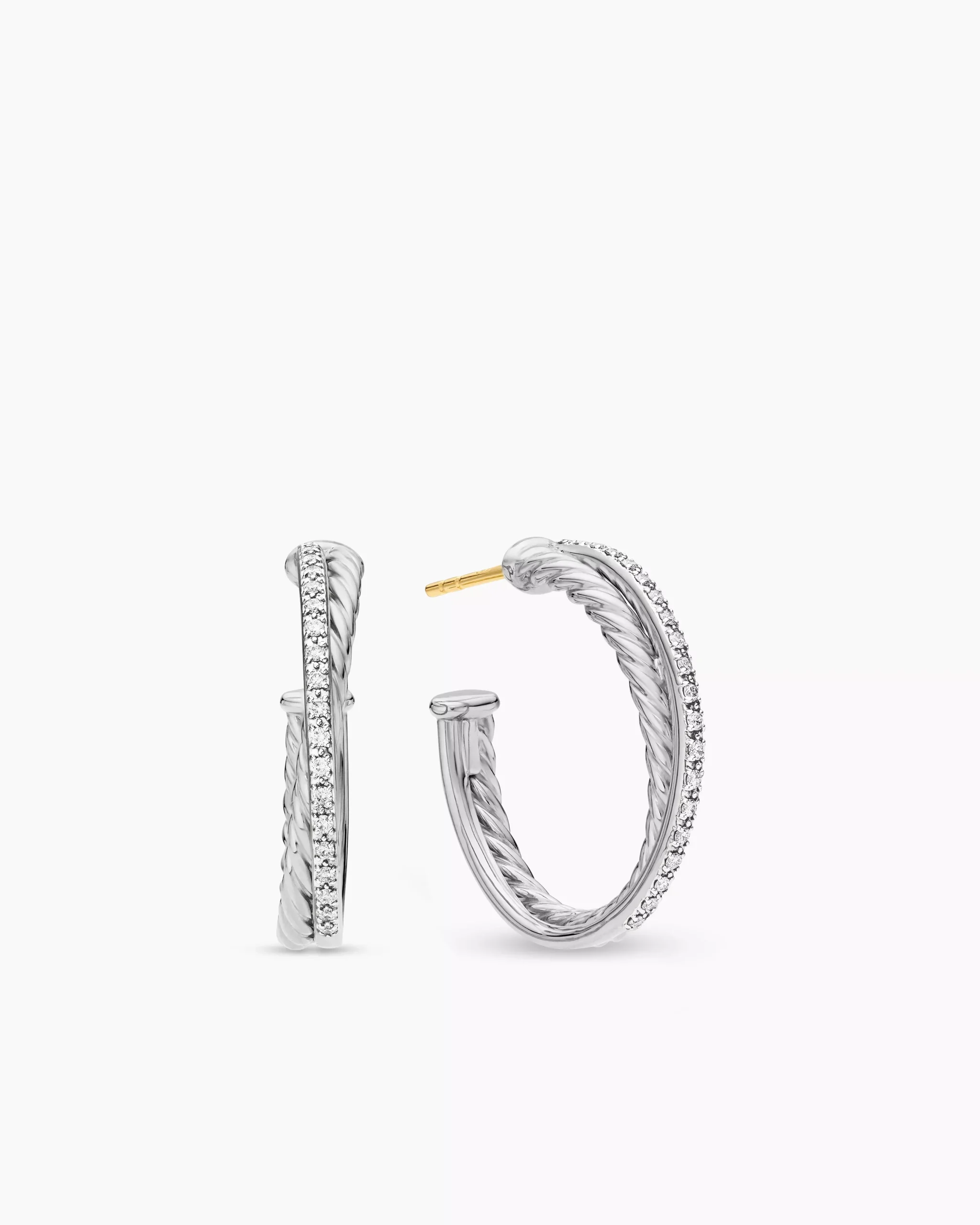 Crossover Hoop Earrings Sterling Silver with Diamonds, 26.5mm