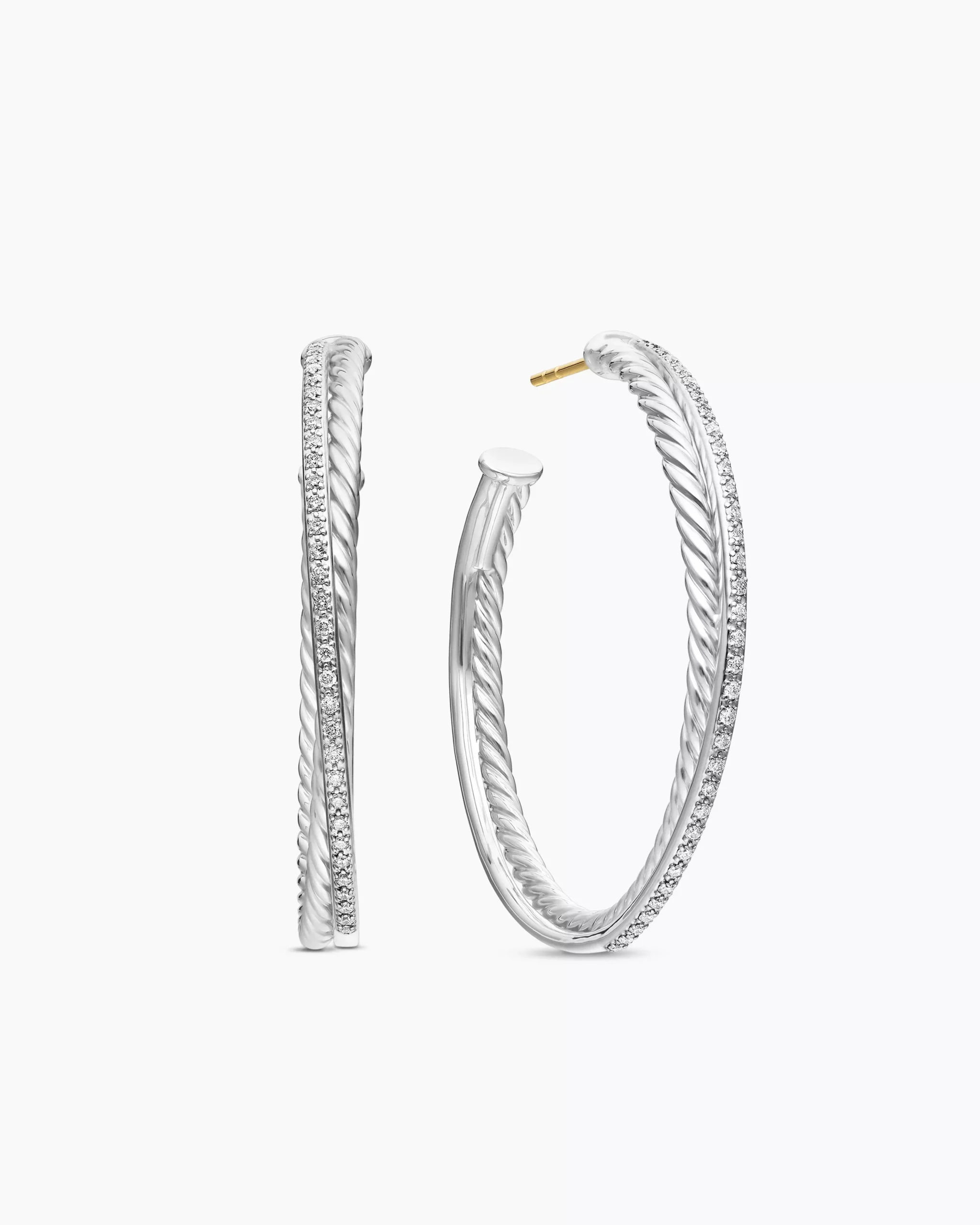 Crossover Hoop Earrings Sterling Silver with Diamonds, 44mm