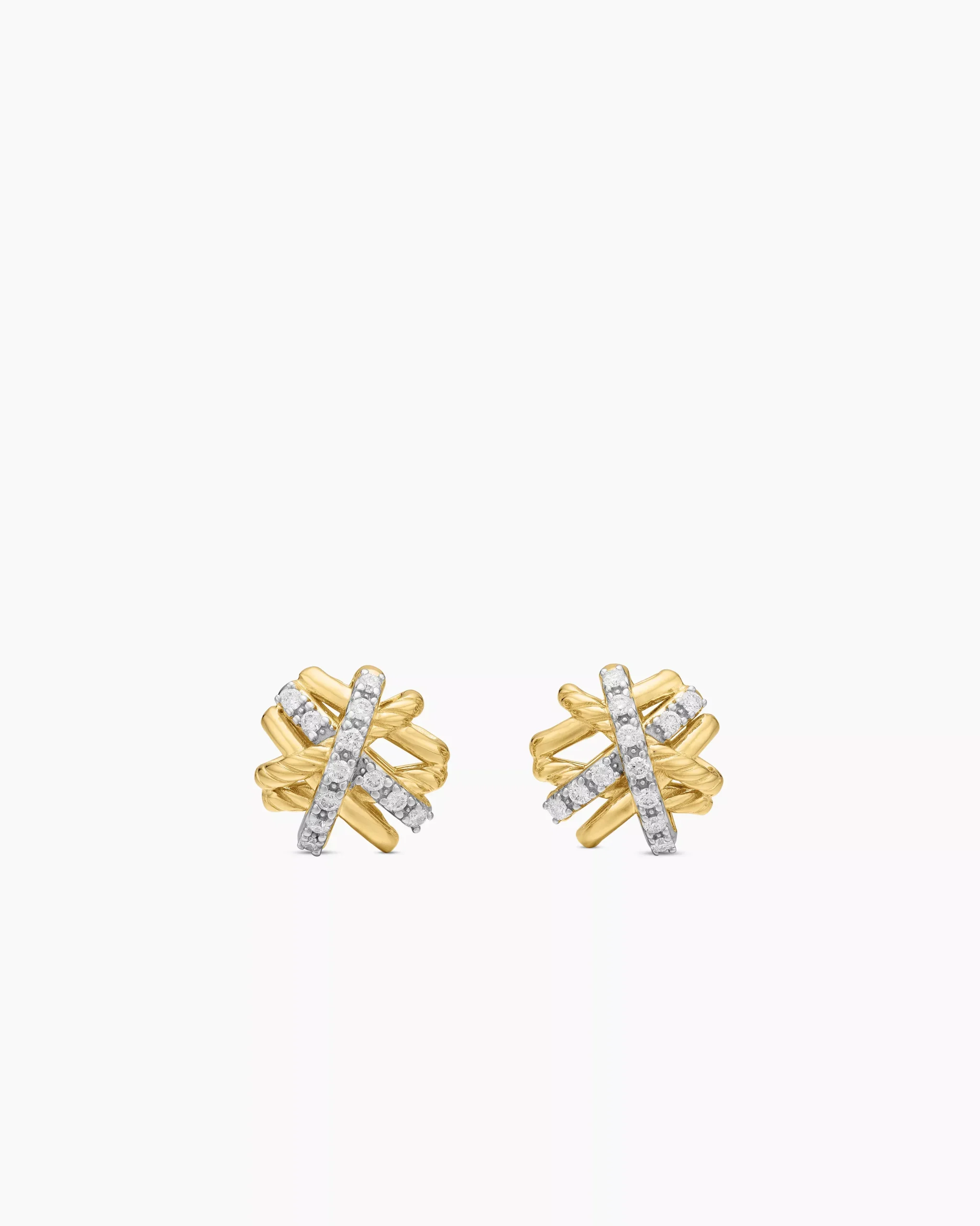 Crossover Stud Earrings 18K Yellow Gold with Diamonds, 11mm