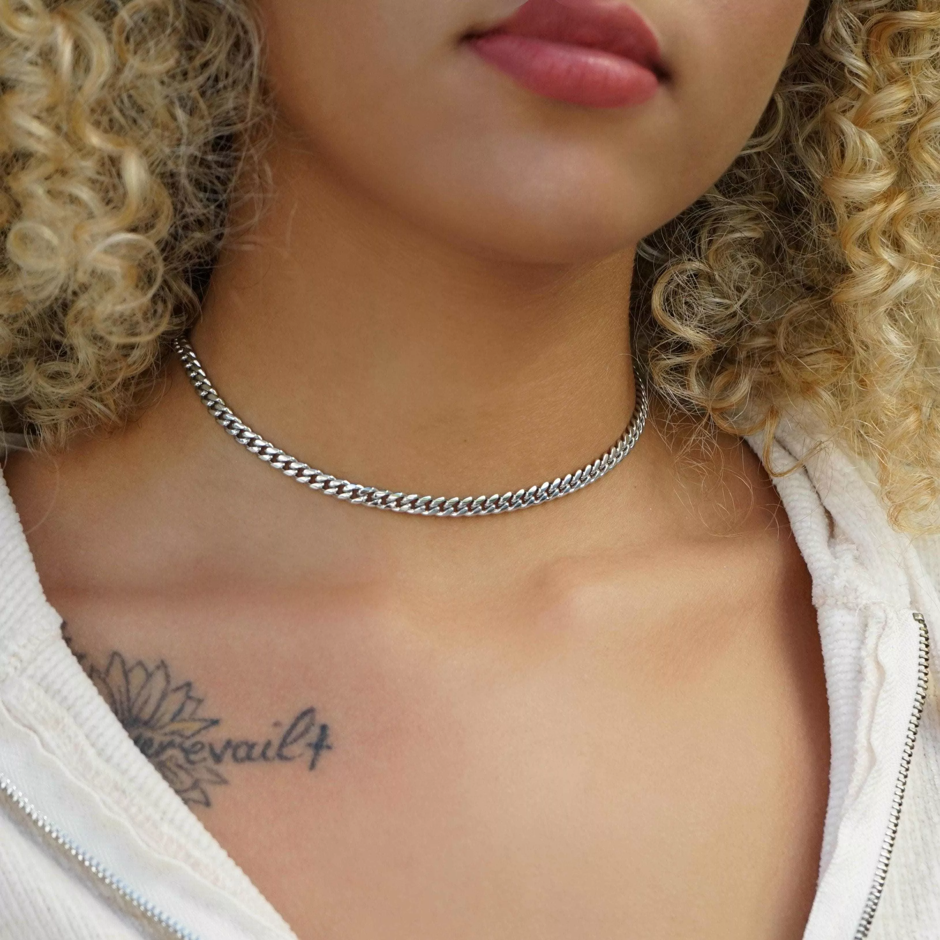 Cuban Link Choker in White Gold - 5mm