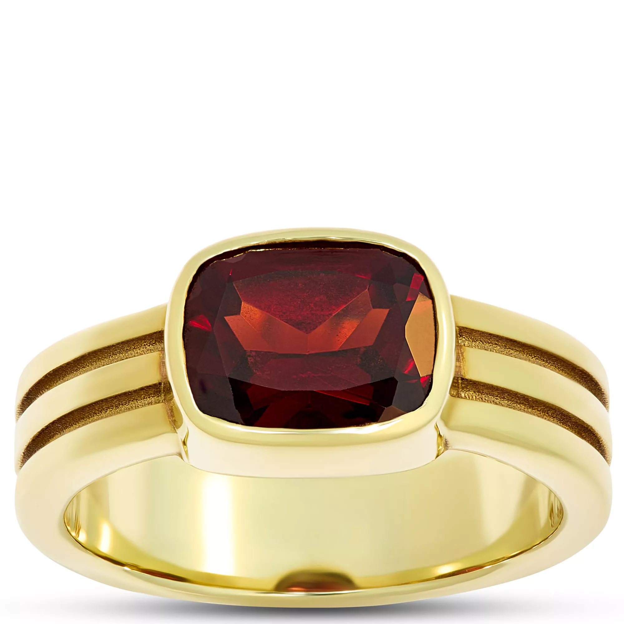 Cushion Cut Garnet Ring, 14K Yellow Gold