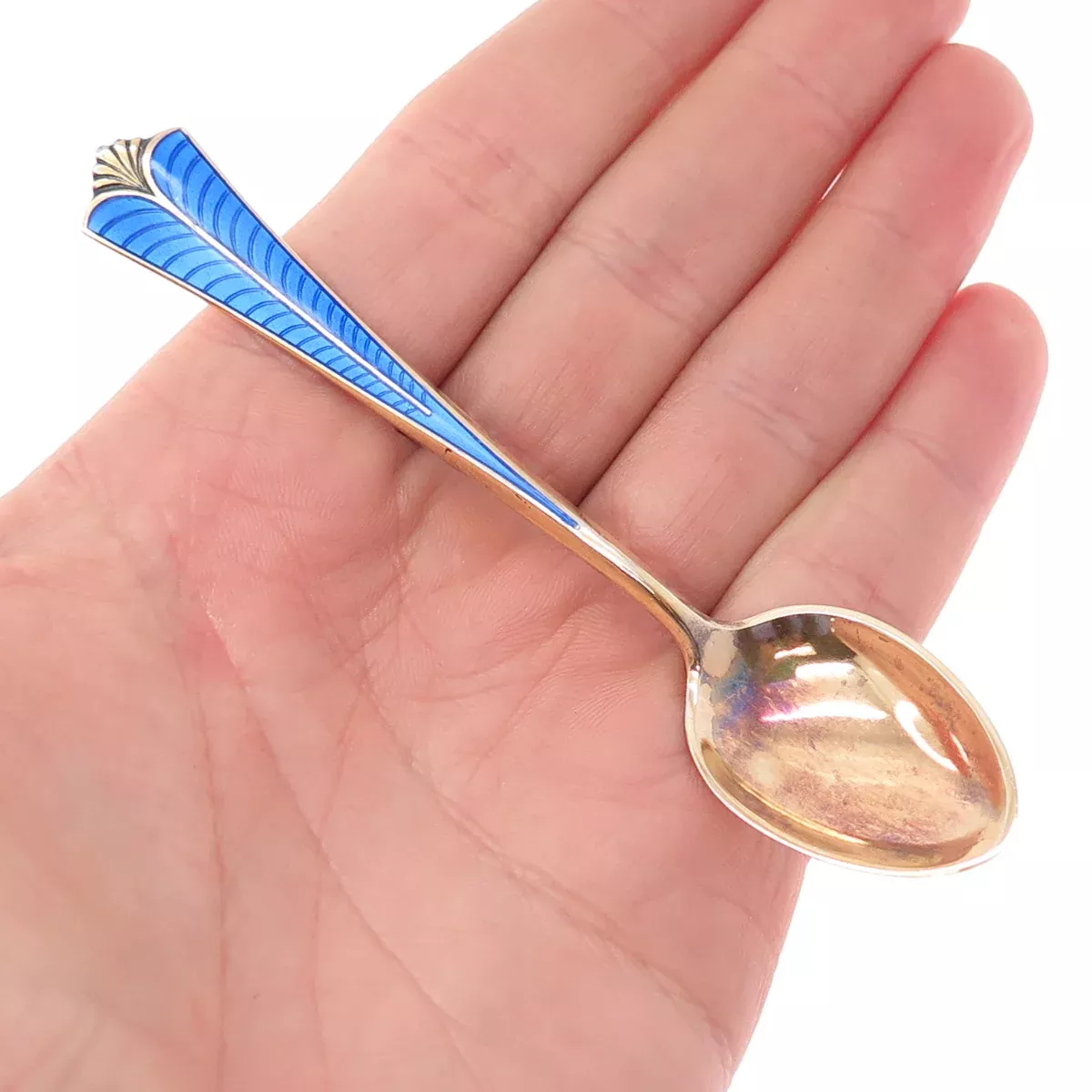 DAVID ANDERSEN 925S Sterling Gold Plated Vintage Norway Enamel Coffee Spoon