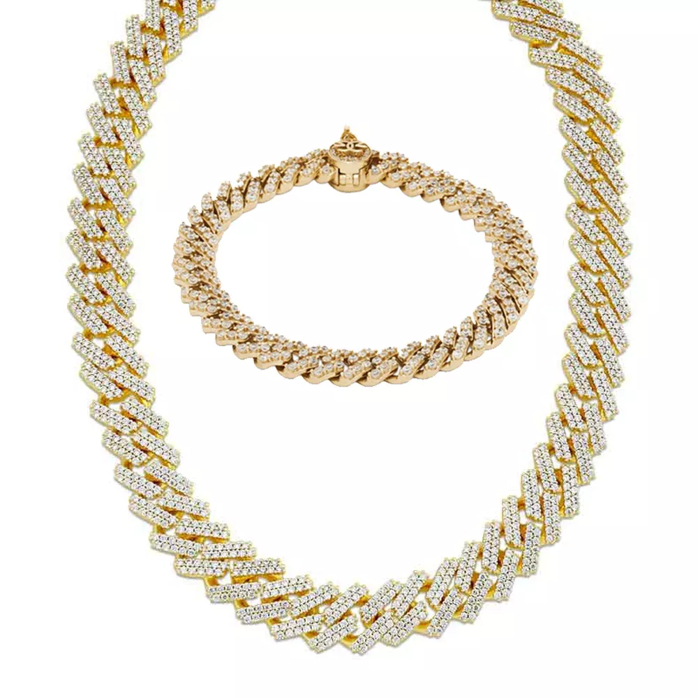 Diamond Cuban Chain Bracelet Straight Edge Bundle 15mm