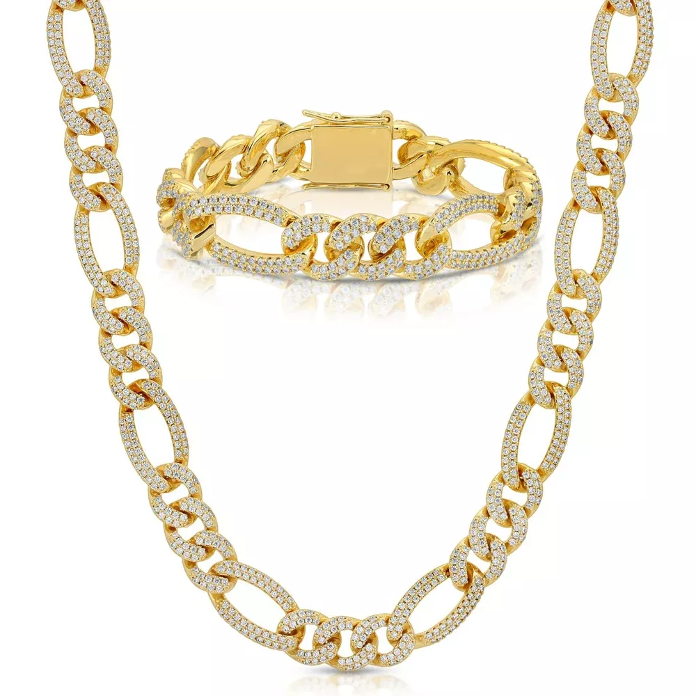 Diamond Figaro Chain Bracelet Bundle Set