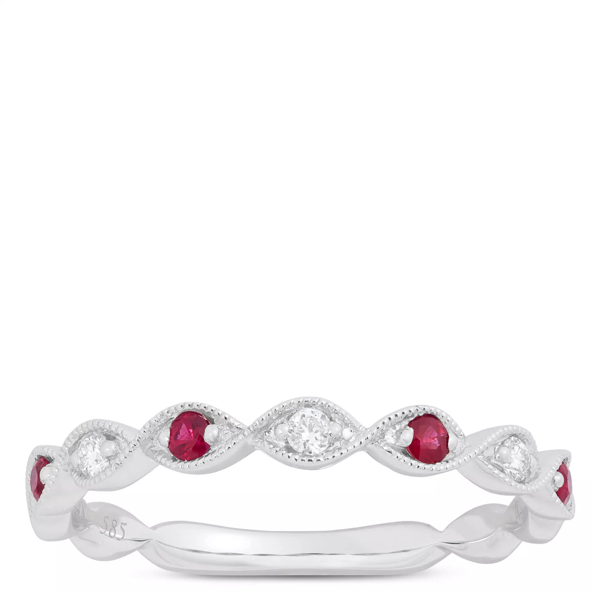 Diamond and Ruby Ring, 14K White Gold