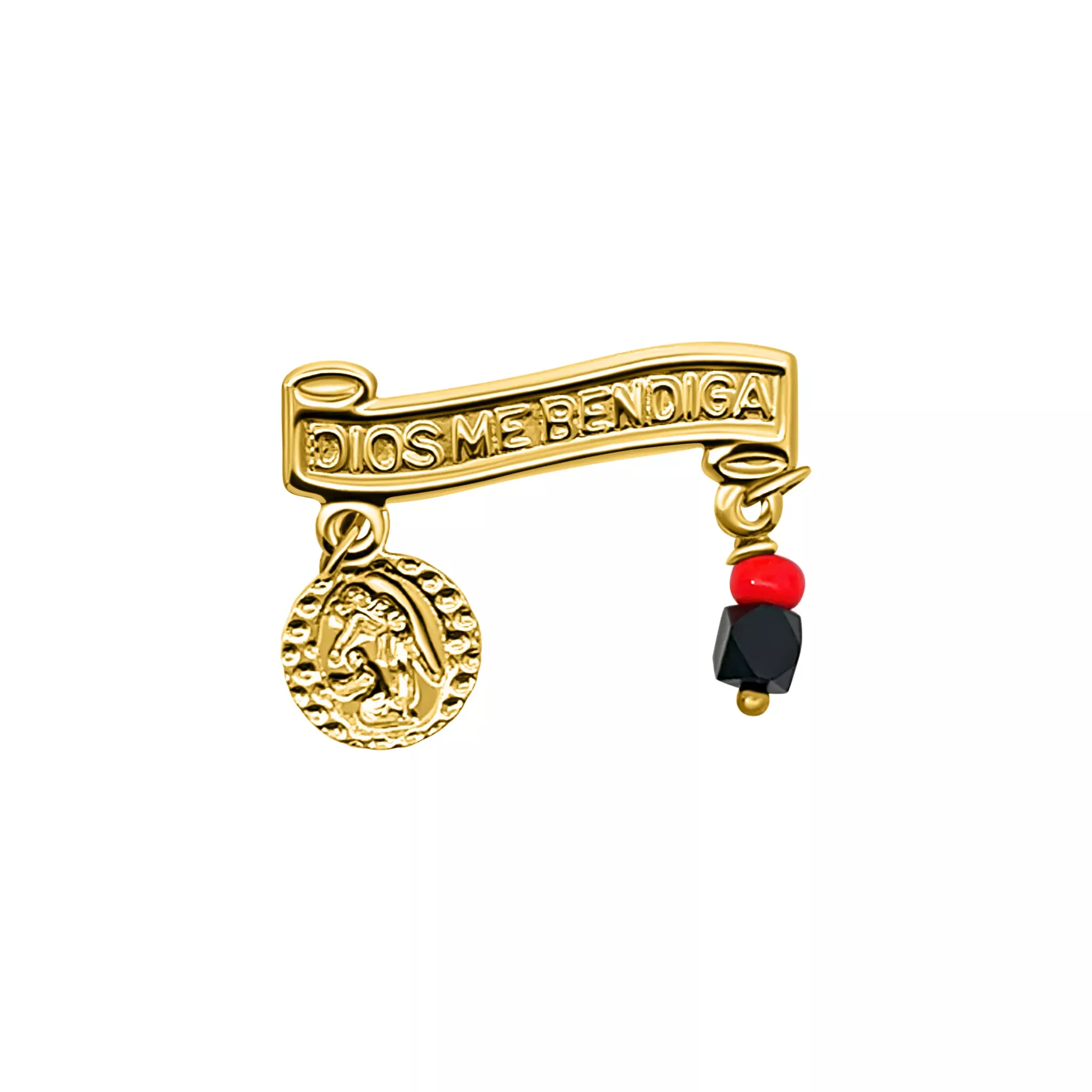 Dios Me Bendiga Charm with Religious Medallion and Azabache Bead *Pin*