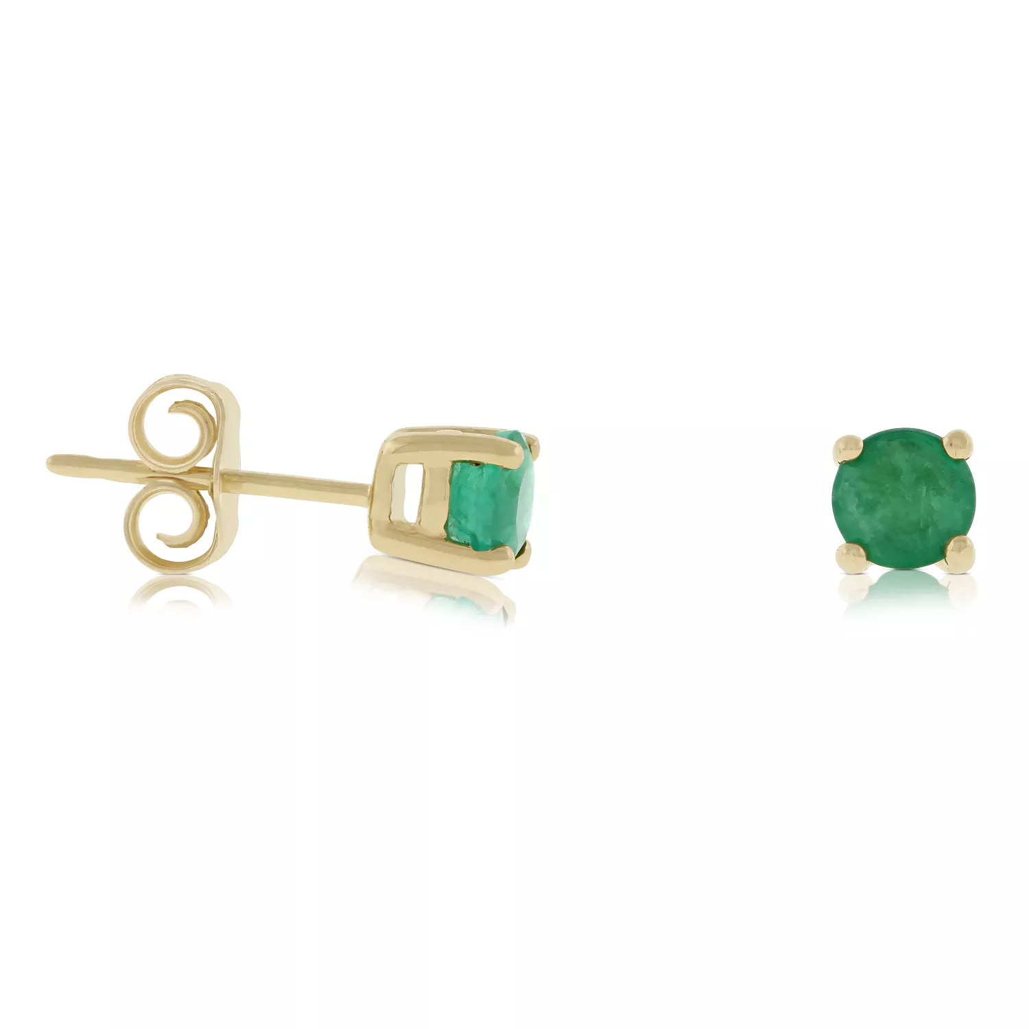 Emerald Stud Earrings, 14K Yellow Gold