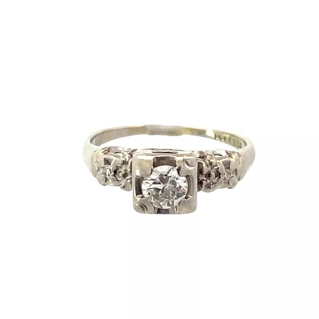 Estate 14K White Gold Engagement Diamond Ring