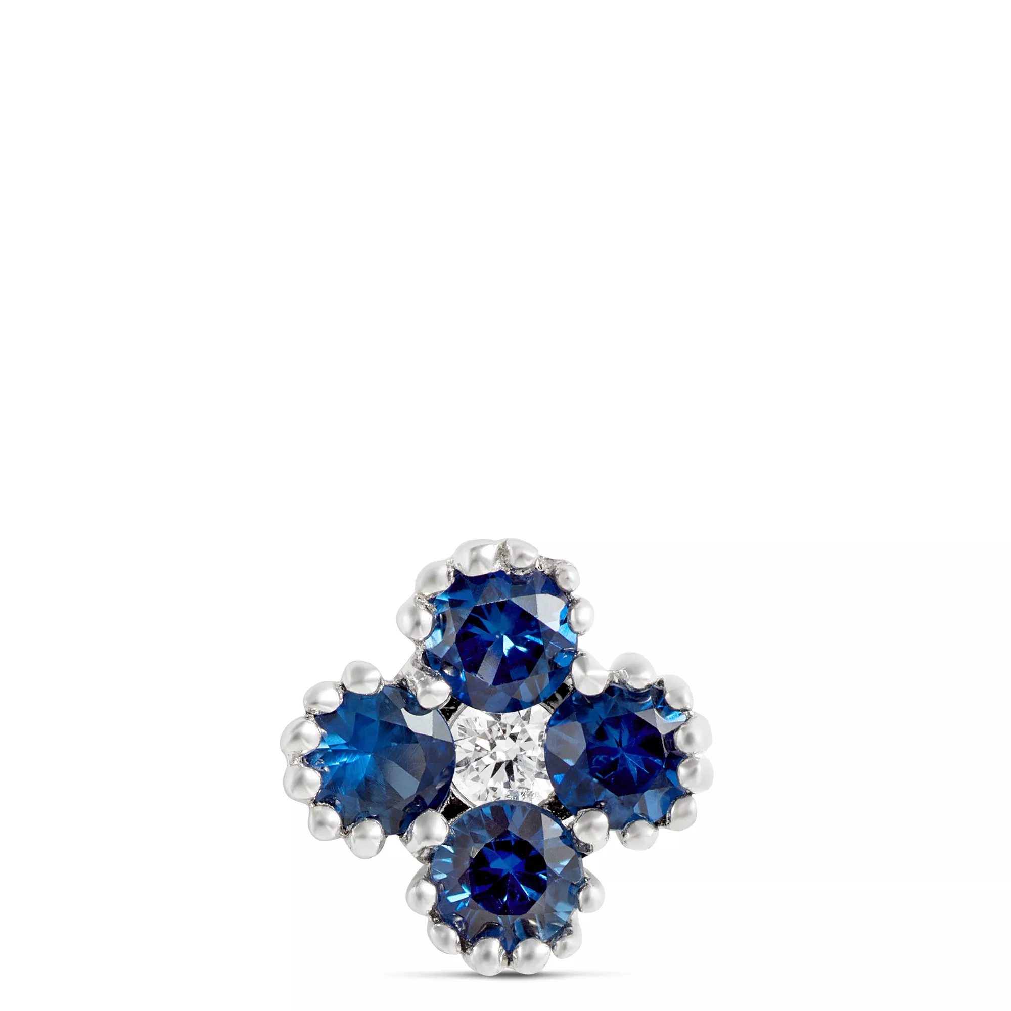 Floral Shape Sapphire and Diamond Single Stud, 14K White Gold