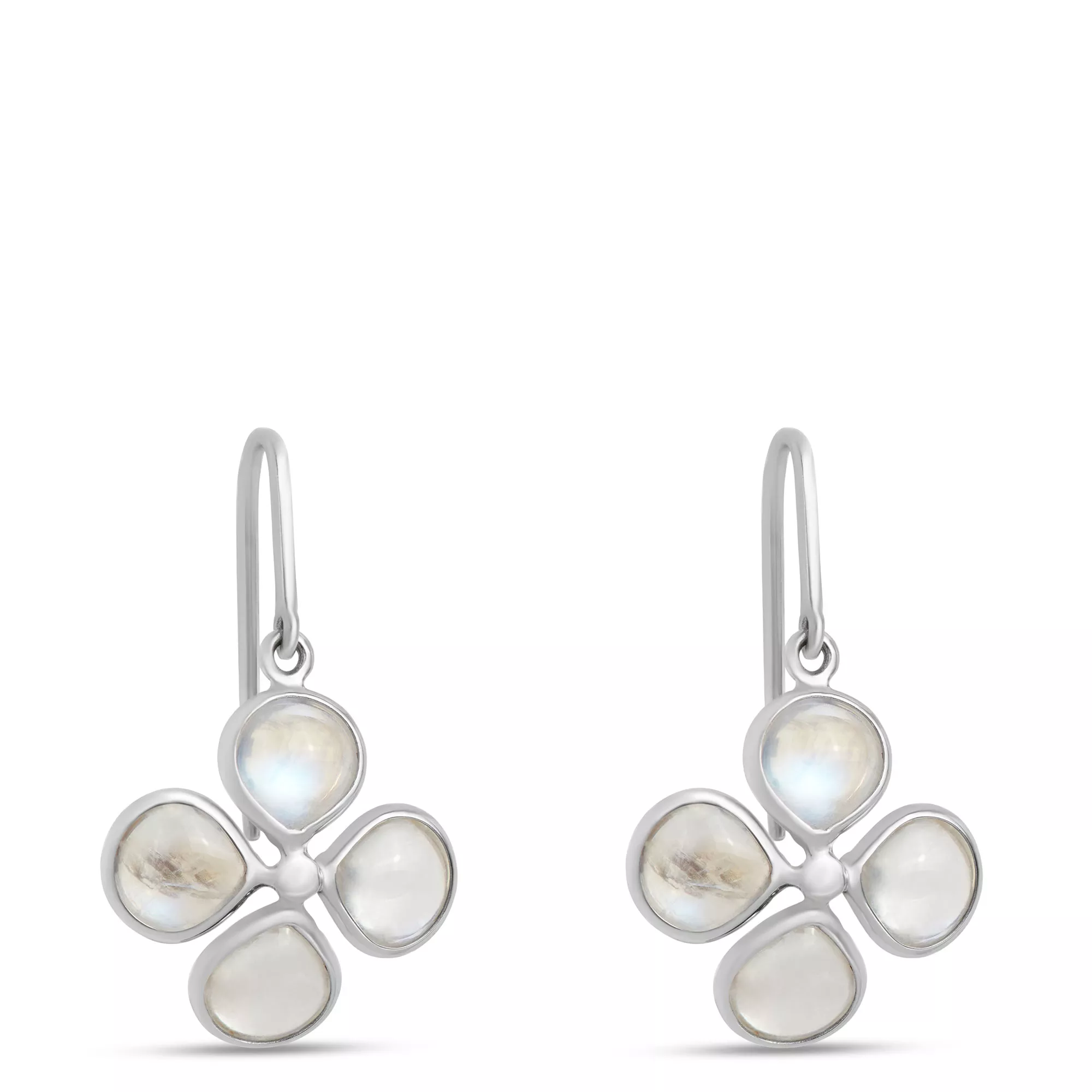 Flower-Shaped Rainbow Moonstone Earrings, Sterling Silver