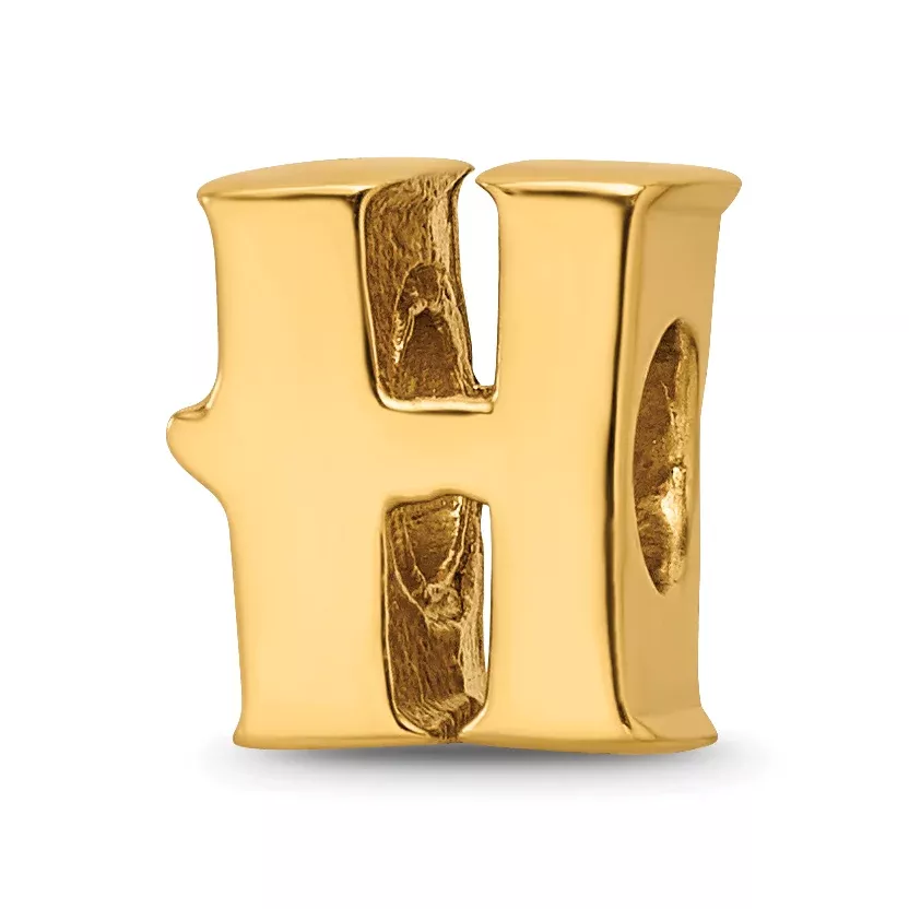 Gold-Plated Sterling Silver H BeadPolished, Casted Alphabet Charm