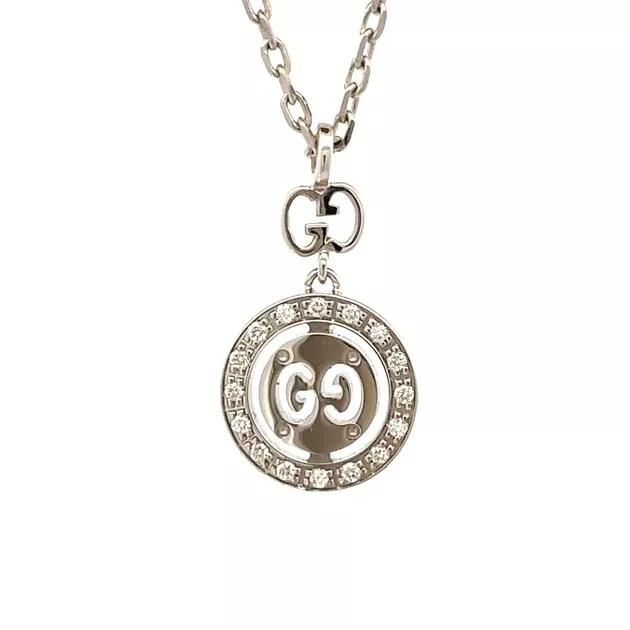 Gucci 18K White Gold Pendant Necklace with Diamond Accents