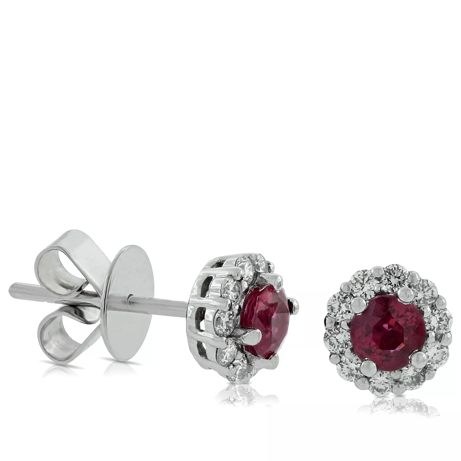Halo Ruby & Diamond Earrings 14K