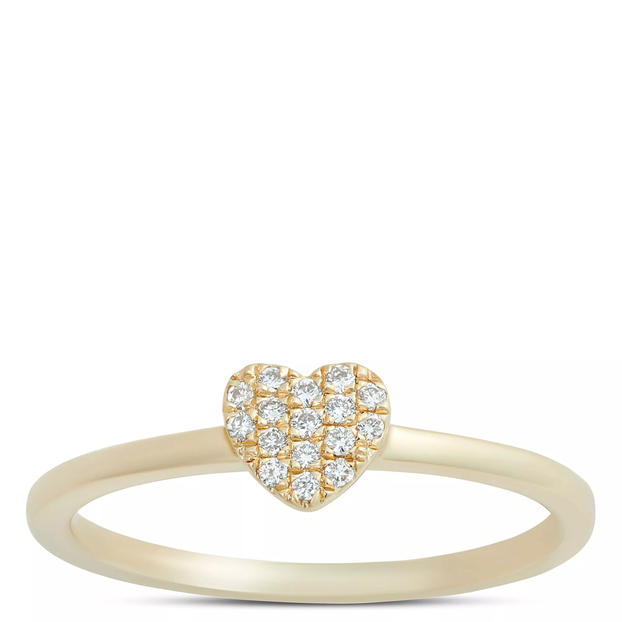 Heart-Shaped Pave Diamond Ring, 14K Yellow Gold