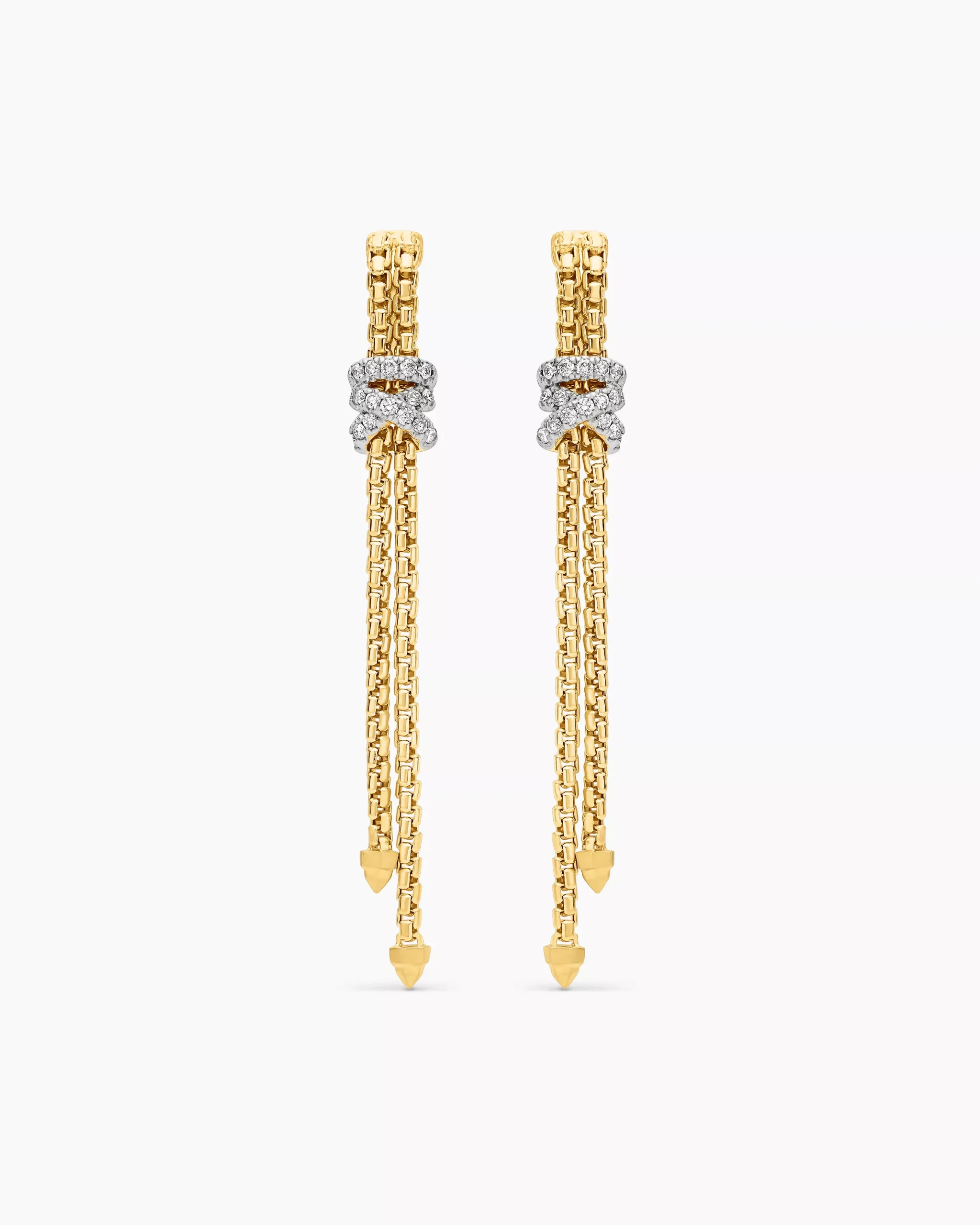 Helena Box Chain Drop Earrings 18K Yellow Gold with Diamonds, 52.8mm