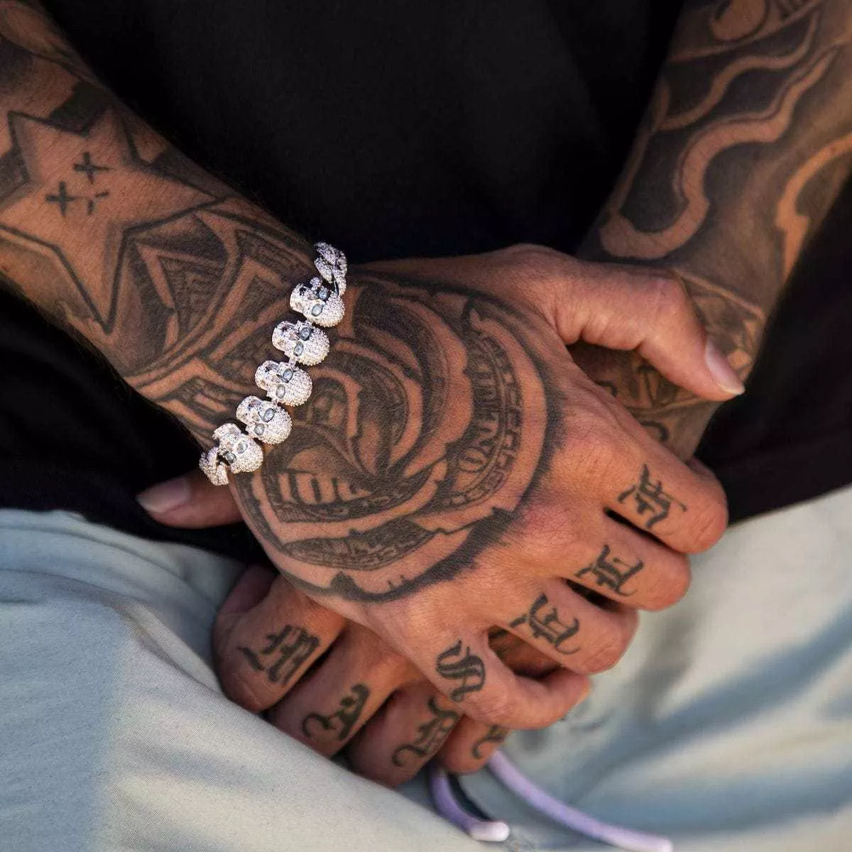Iced Skull Bracelet in White Gold