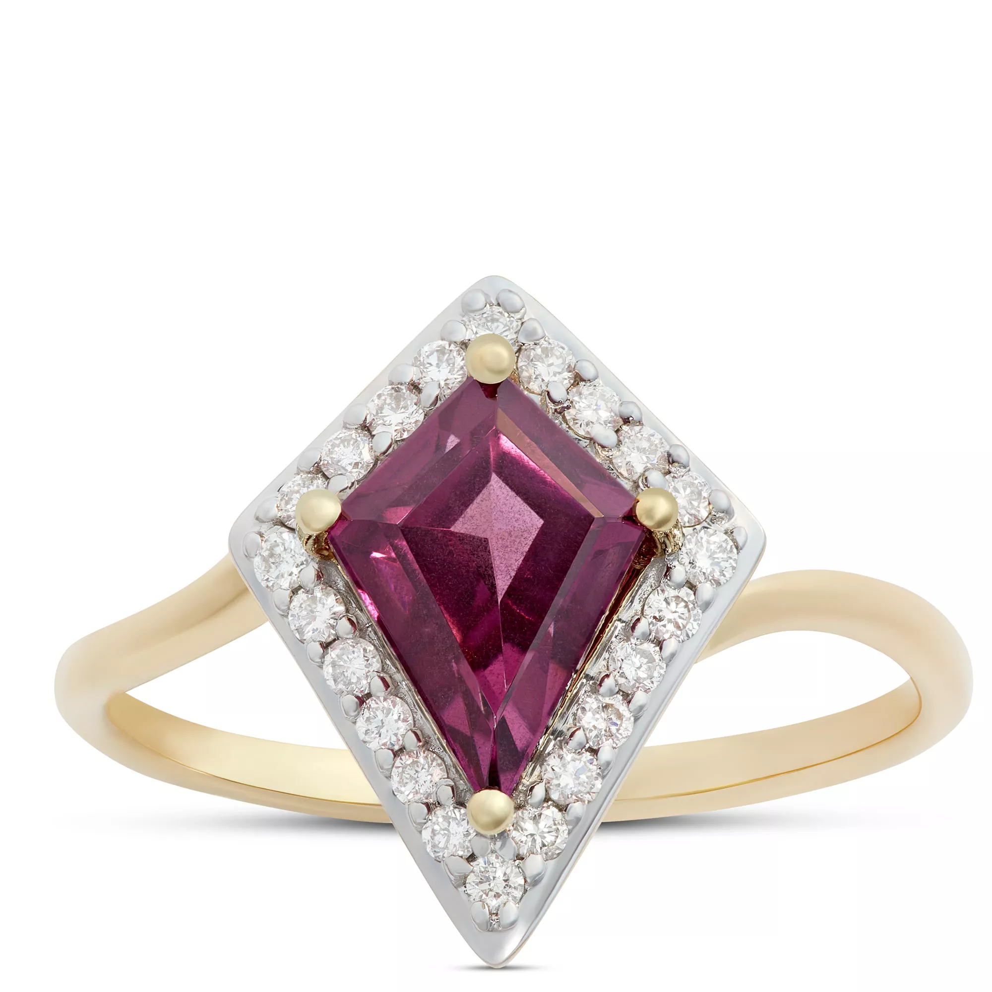 Kite Purple Garnet Gemstone Ring, 14K Yellow Gold