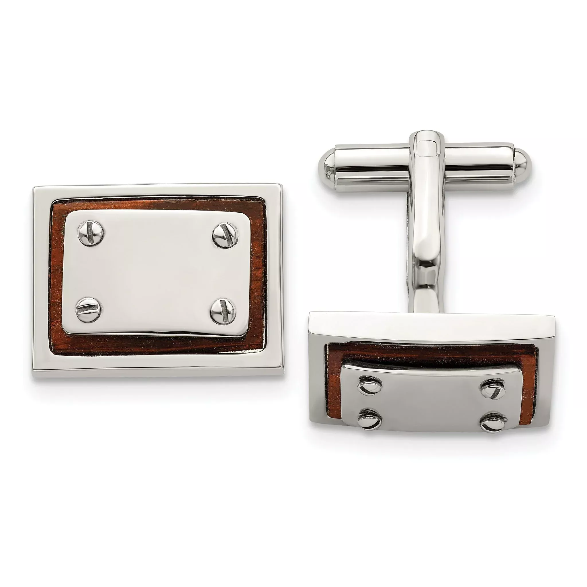 Koa Wood Inlay Rectangle Cufflinks in Stainless Steel