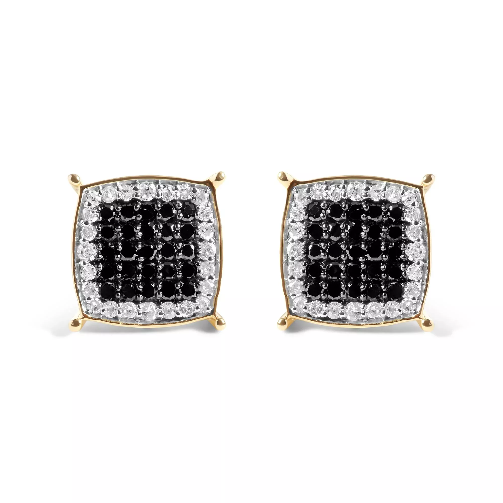 Men's 10K Yellow Gold 1/2 Cttw White and Black Treated Diamond Earring (Black / I-J Color, I2-I3 Clarity)