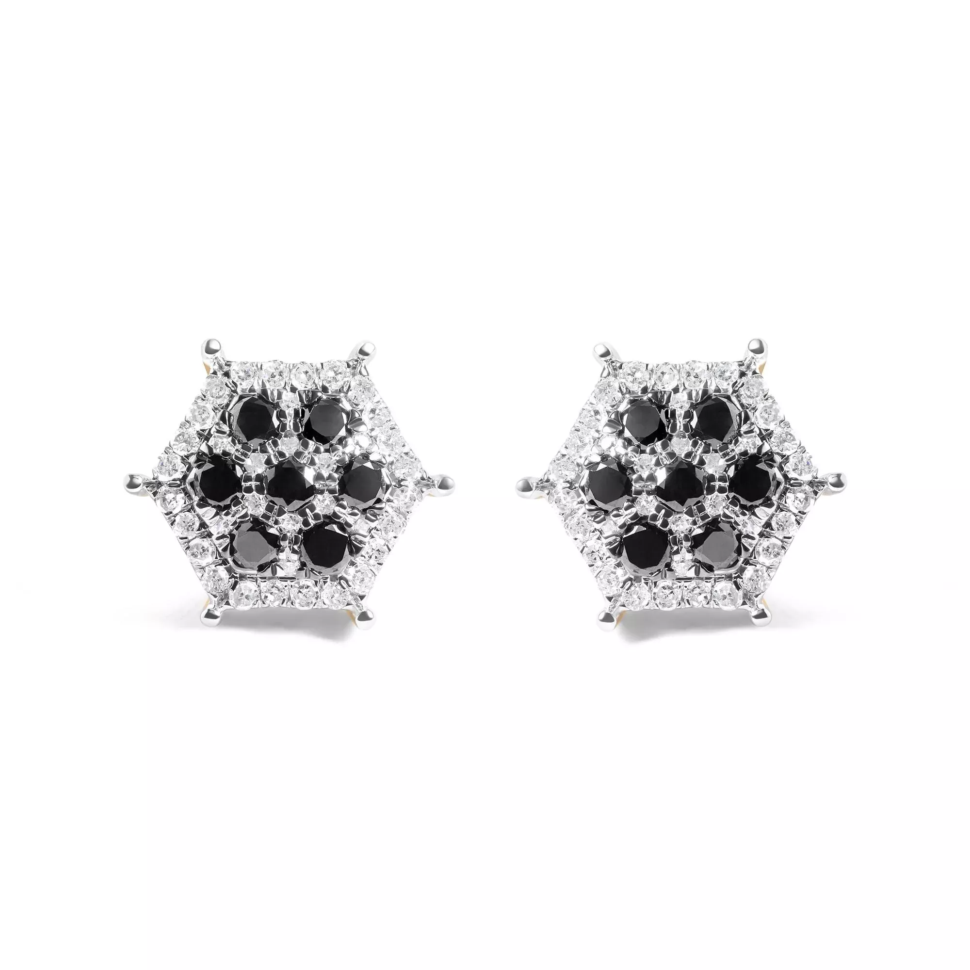 Men's 10K Yellow Gold 7/8 Cttw White and Black Treated Diamond Earring (Black / I-J Color, I2-I3 Clarity)