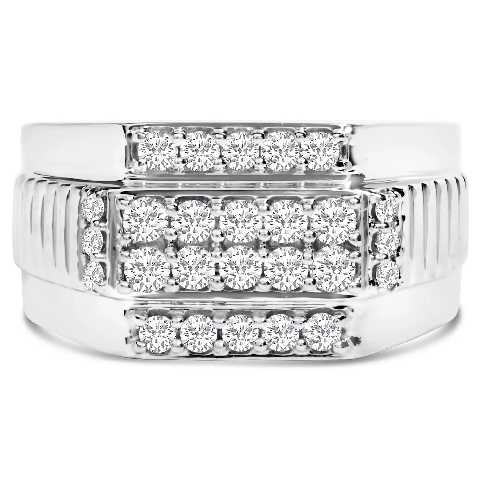 Men's .925 Sterling Silver 1.00 Cttw Diamond Multi Row Band Ring