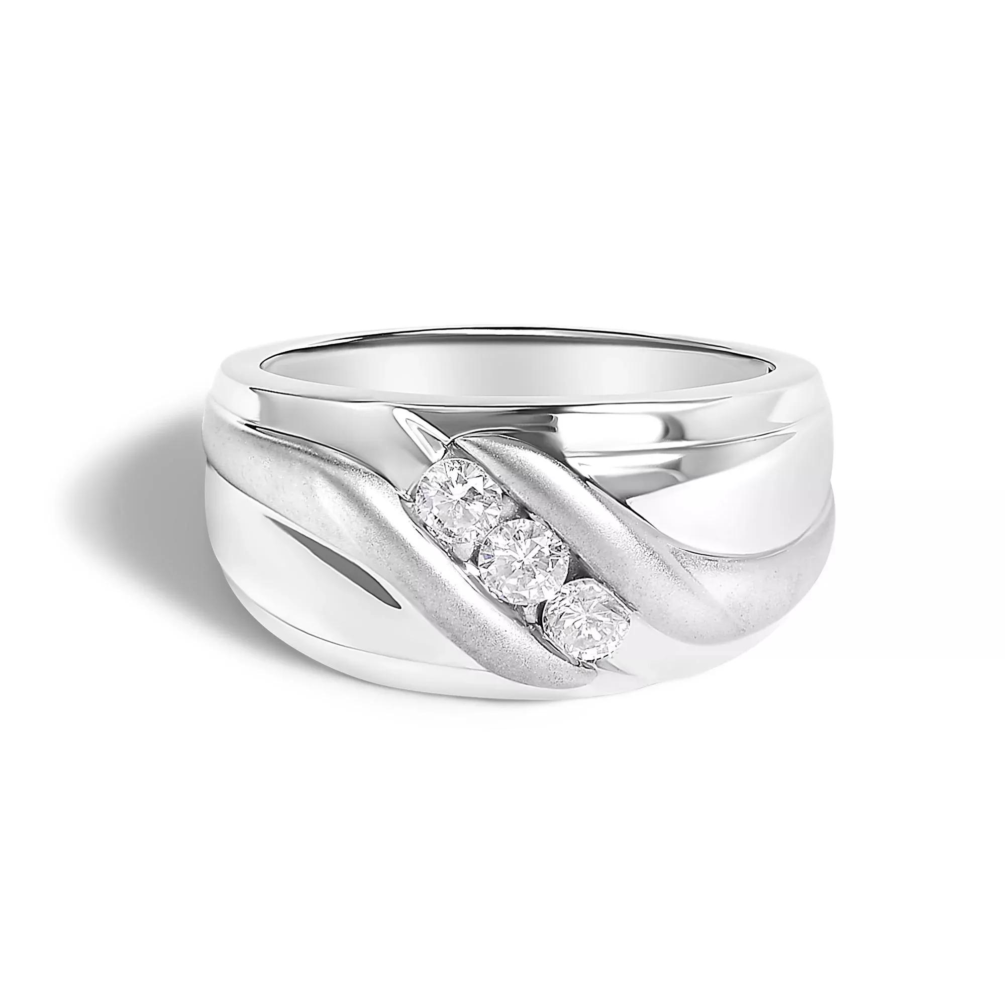 Men's .925 Sterling Silver 1/2 Cttw Diamond Channel Set 3-Stone Band Ring