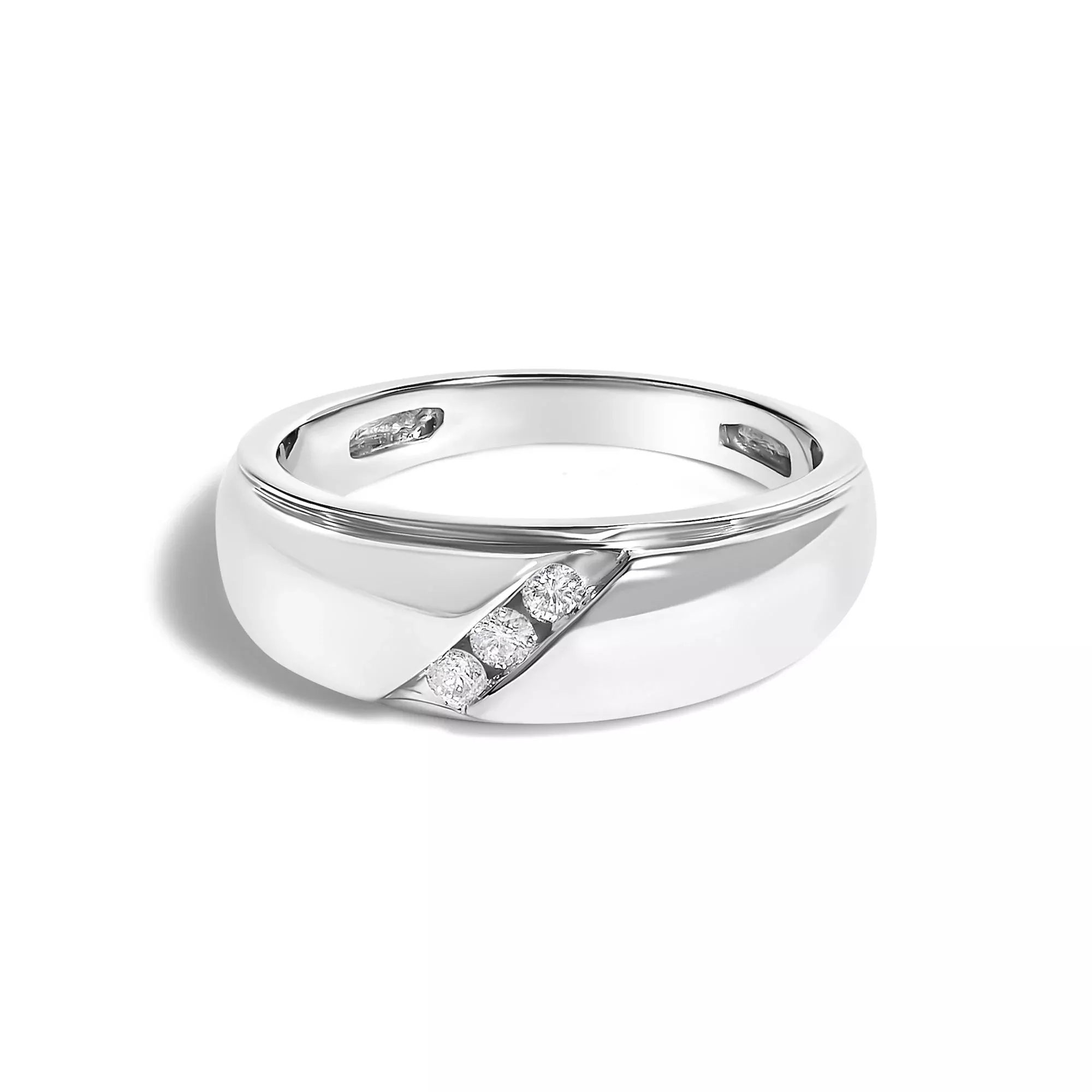 Men's .925 Sterling Silver 1/6 Cttw 3 Stone Diamond Band Ring (H-I Color, I1-I2 Clarity)